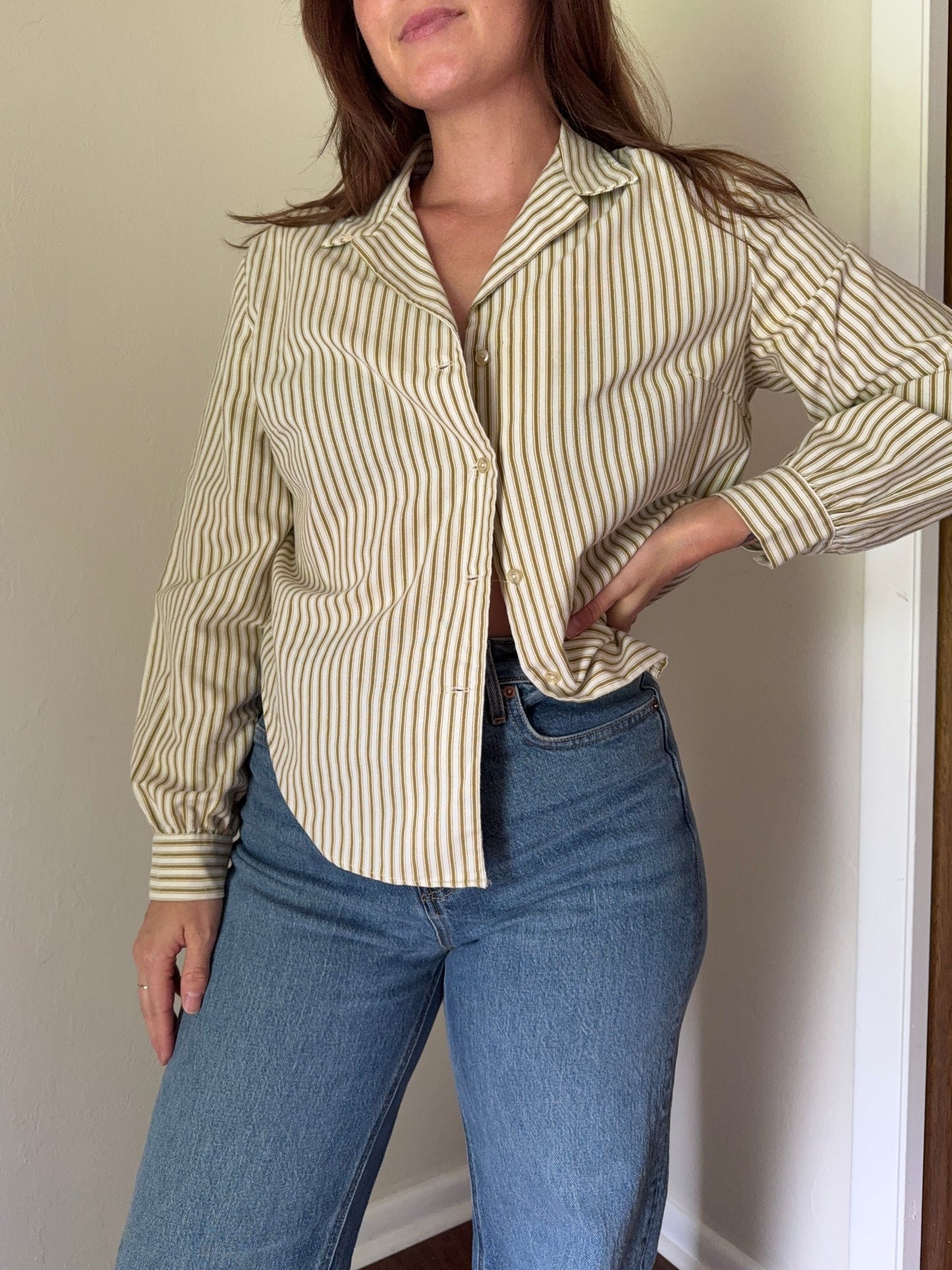 Green and White Striped Blouse