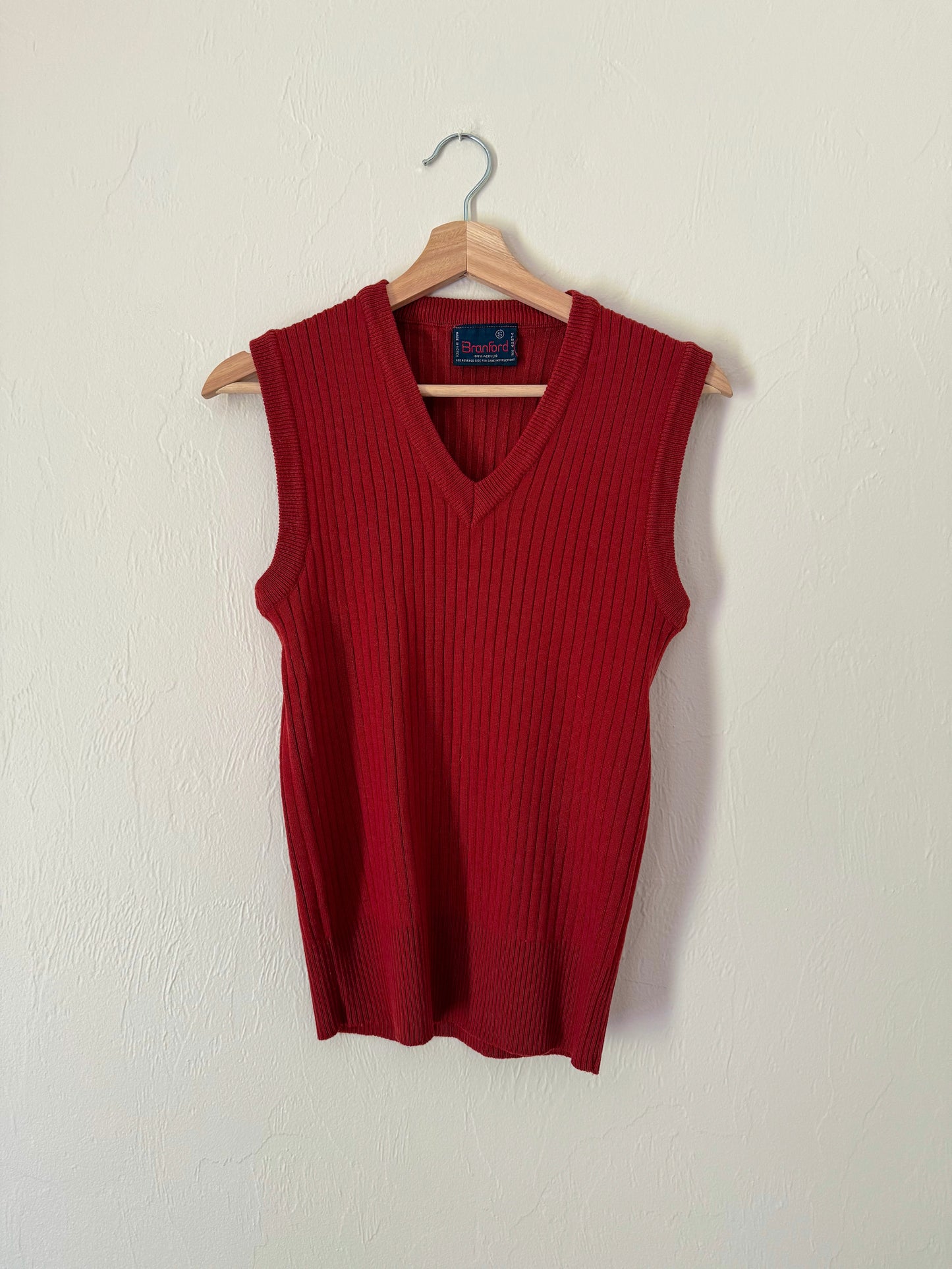 Vintage Burgundy Ribbed Sweater Vest