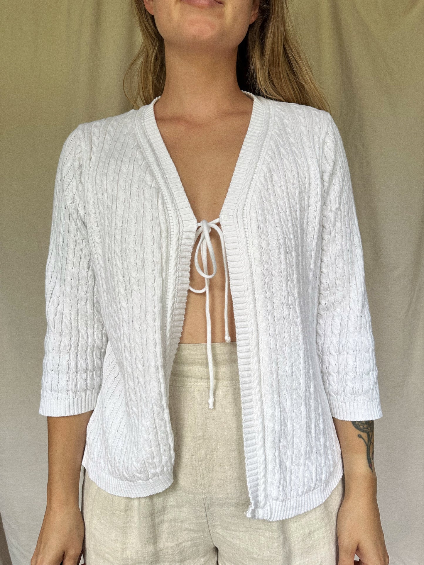 cable knit tie front cardigan