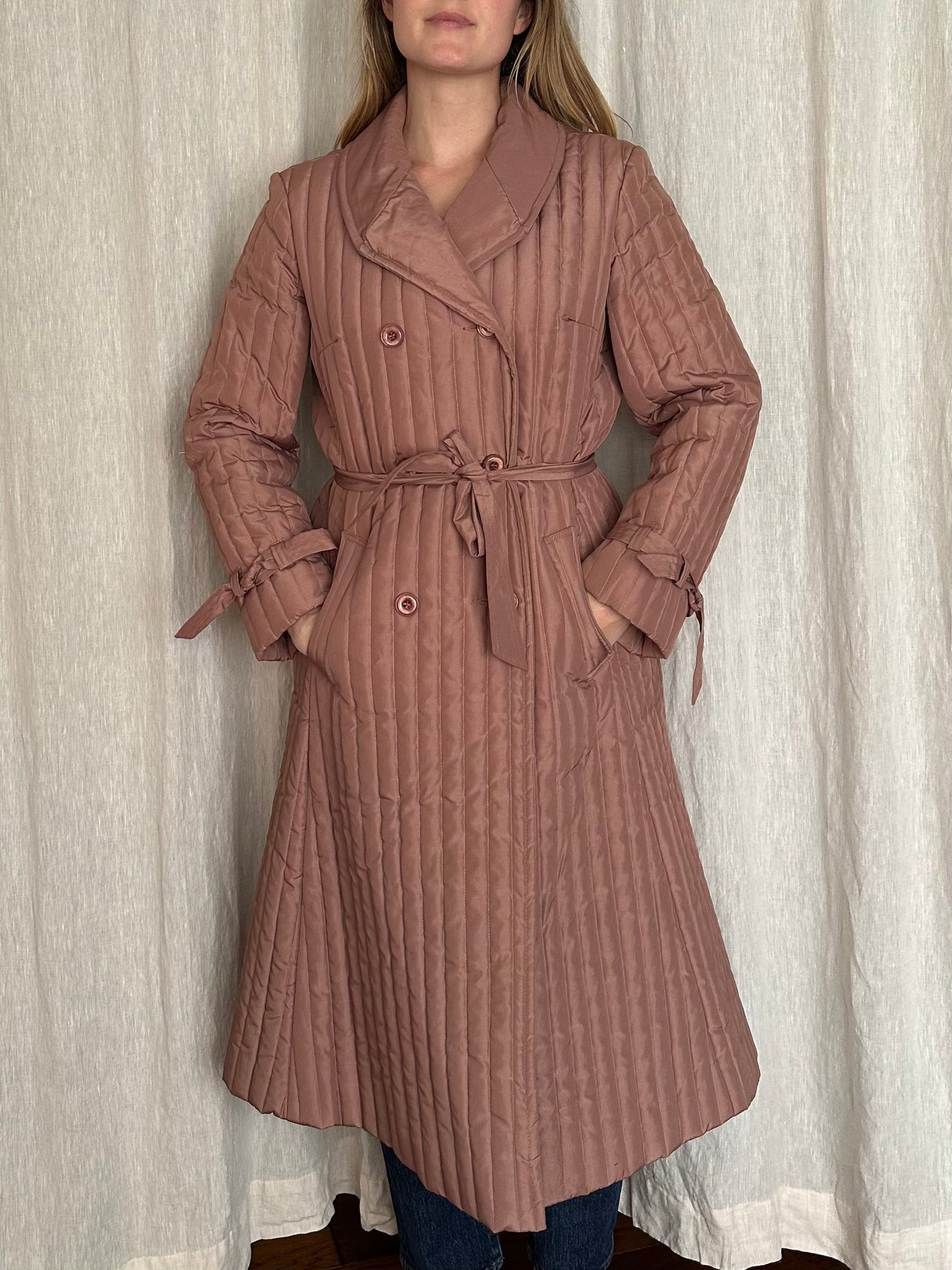 vintage mauve puffer trench