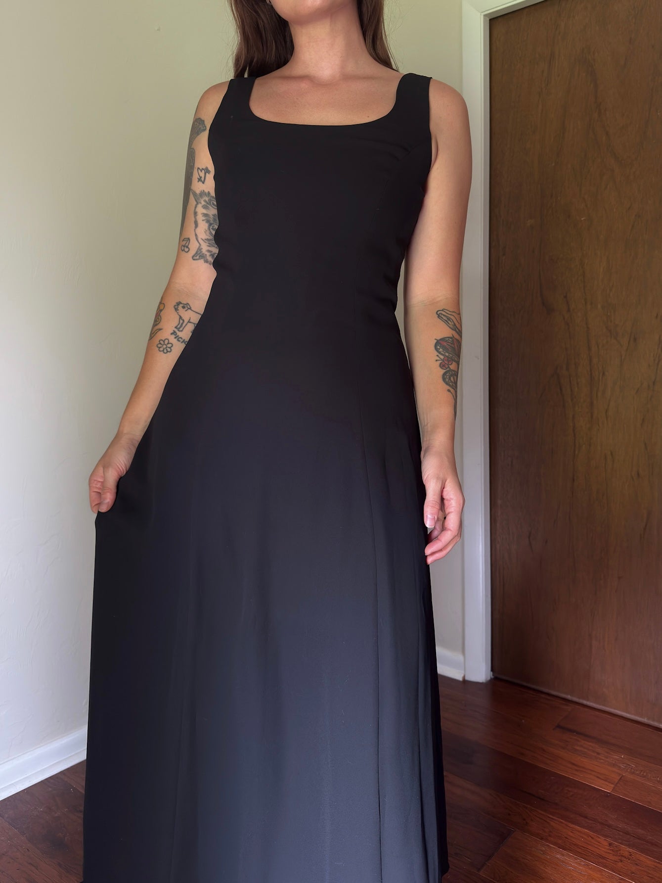 90s Black Chiffon Evening Gown