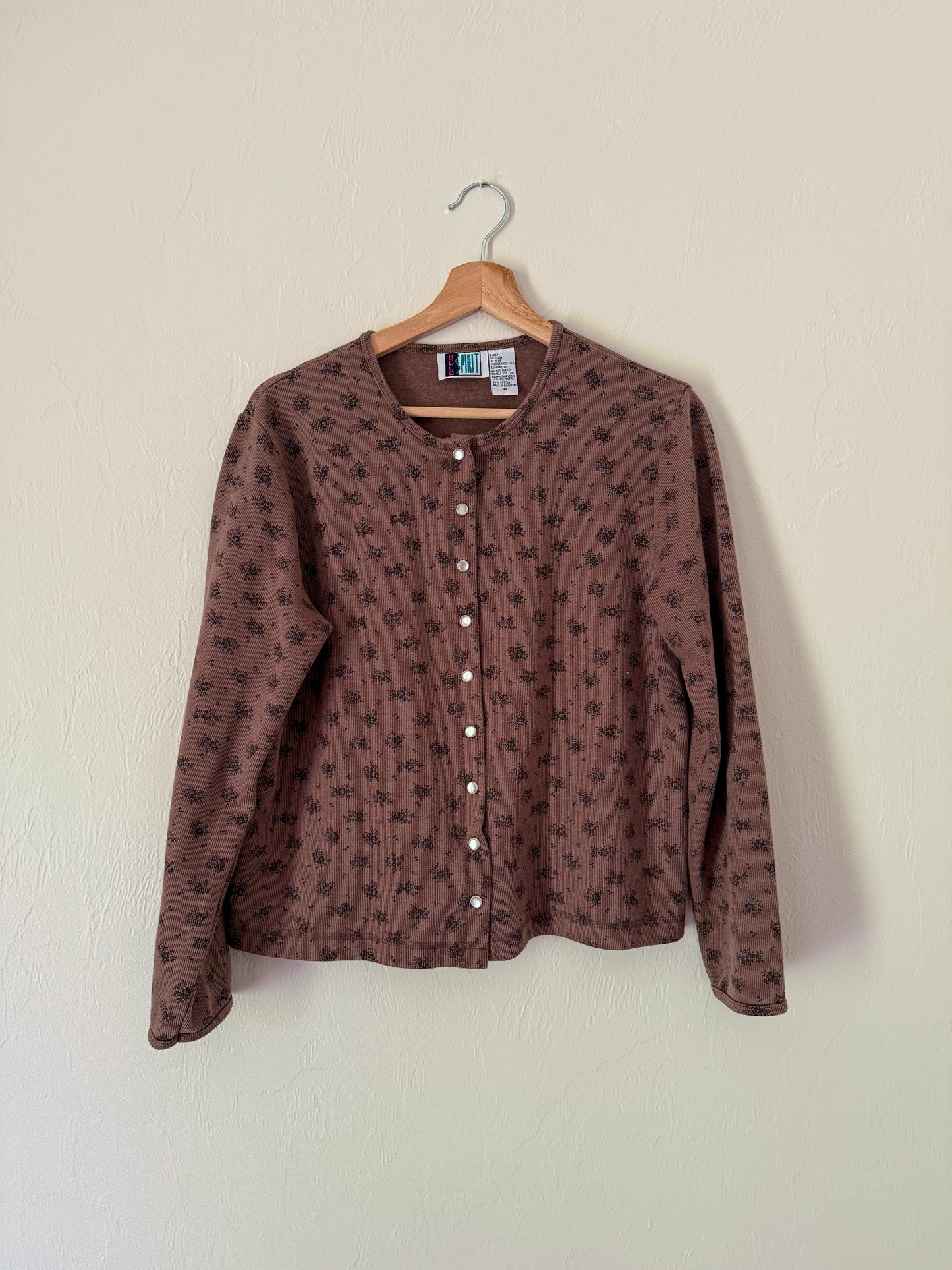 90s Brown Floral Snap Button Top