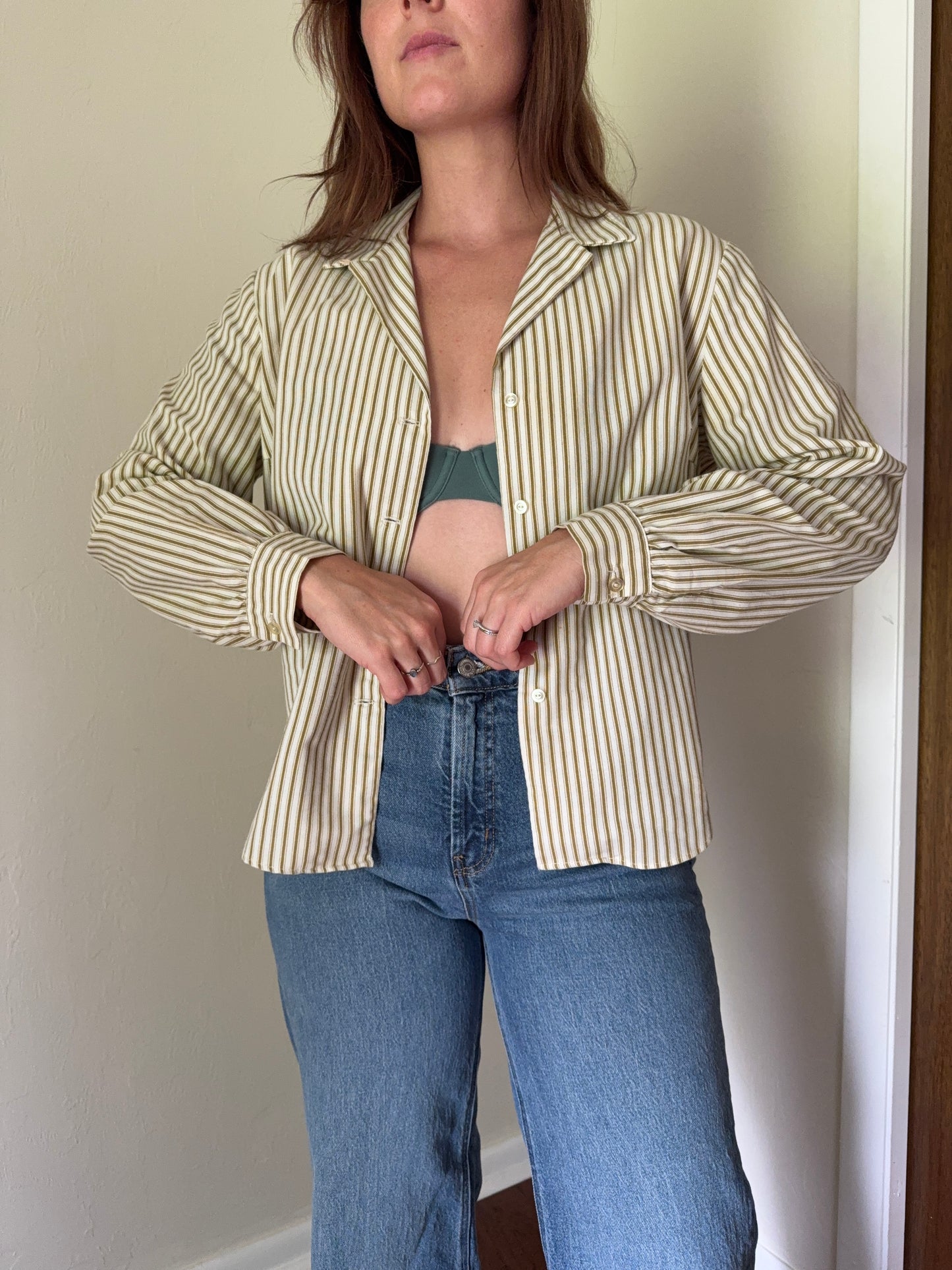 Green and White Striped Blouse