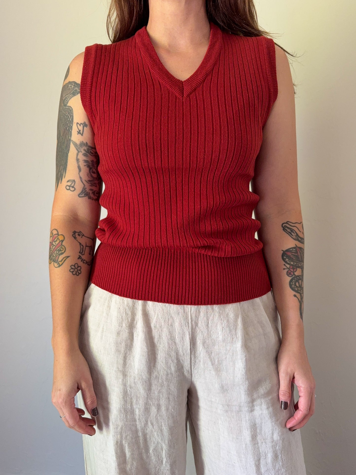 Vintage Burgundy Ribbed Sweater Vest
