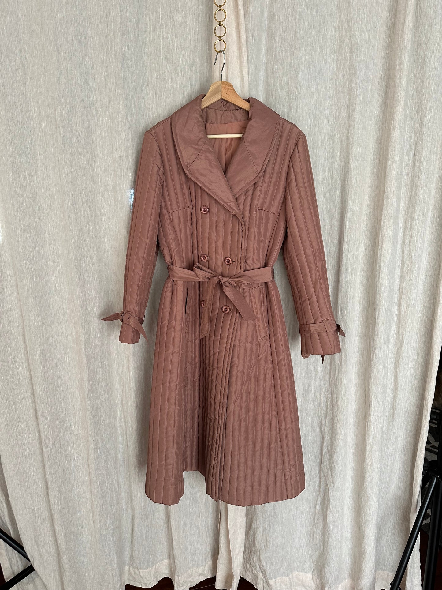 vintage mauve puffer trench