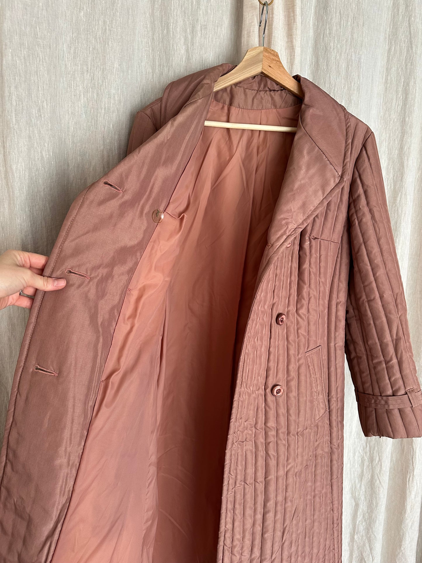vintage mauve puffer trench