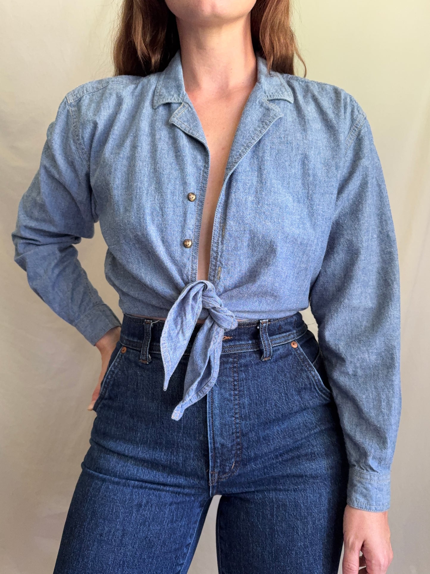 90s Chambray Western Blouse