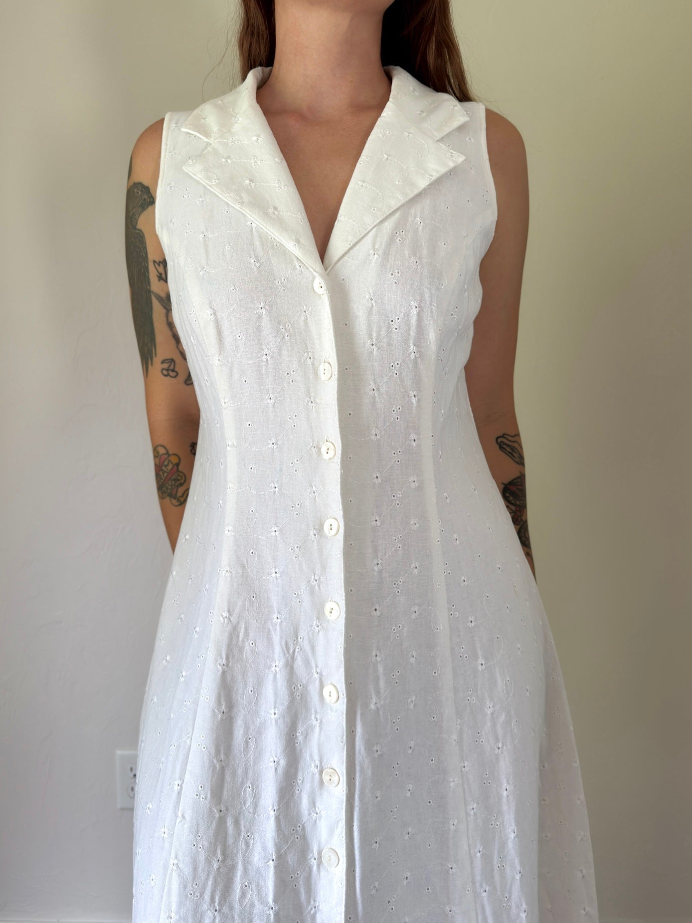 90s eyelet button down dress