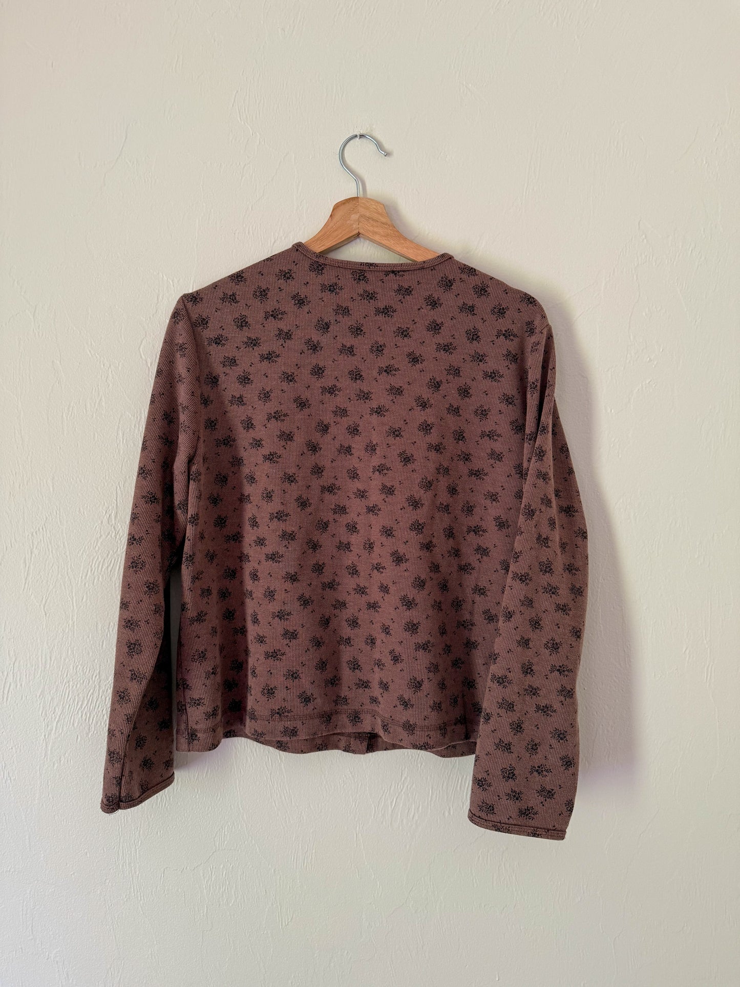 90s Brown Floral Snap Button Top