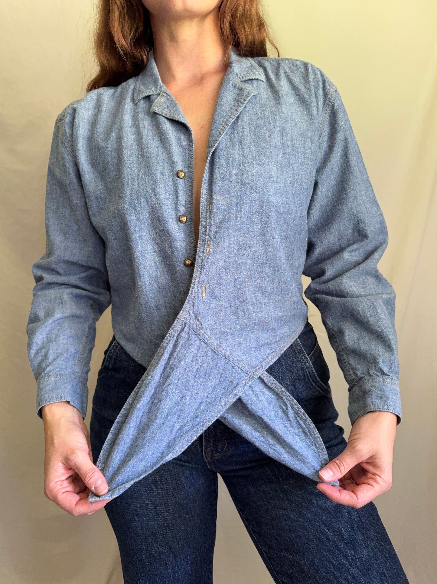 90s Chambray Western Blouse
