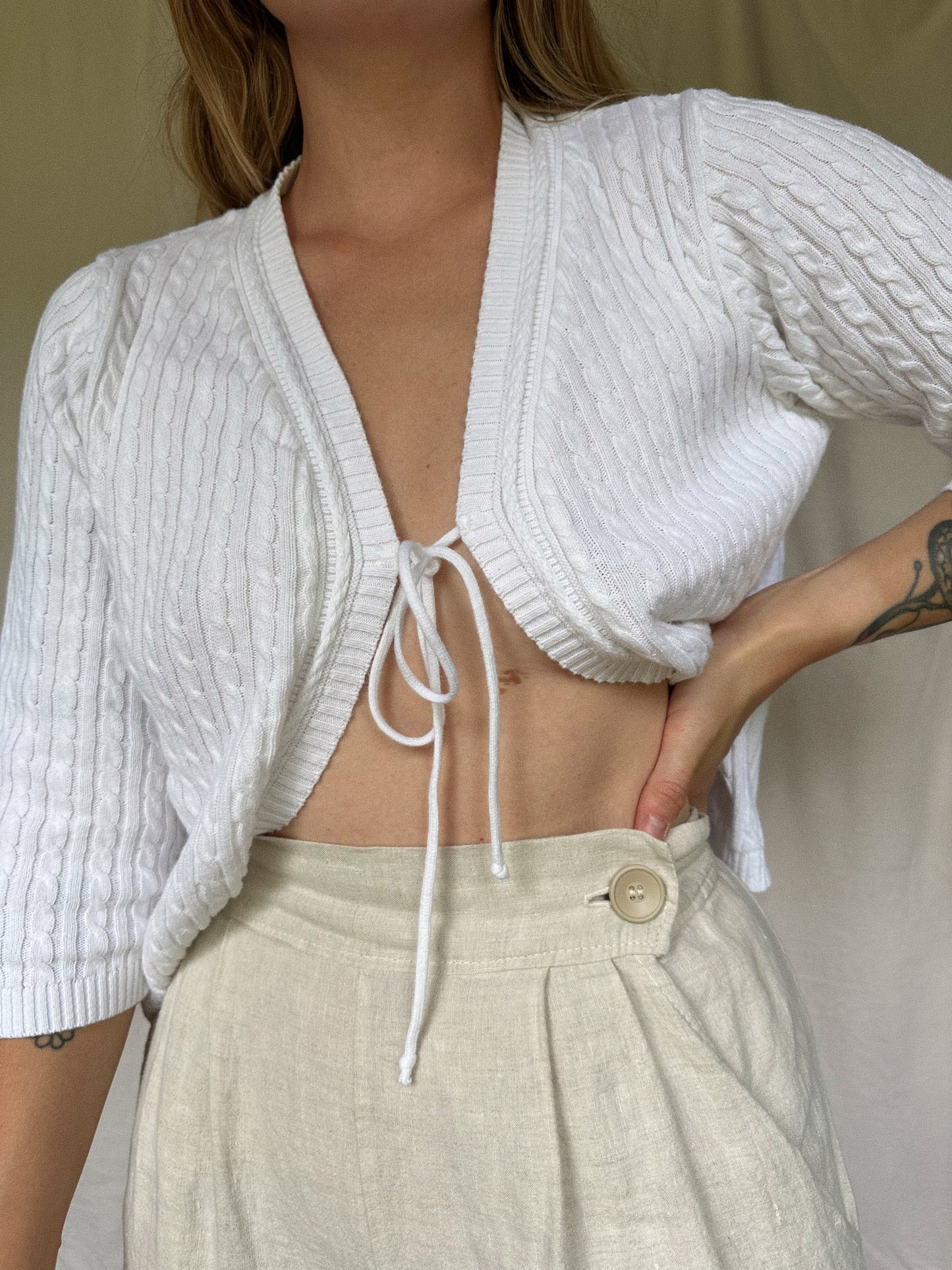 cable knit tie front cardigan