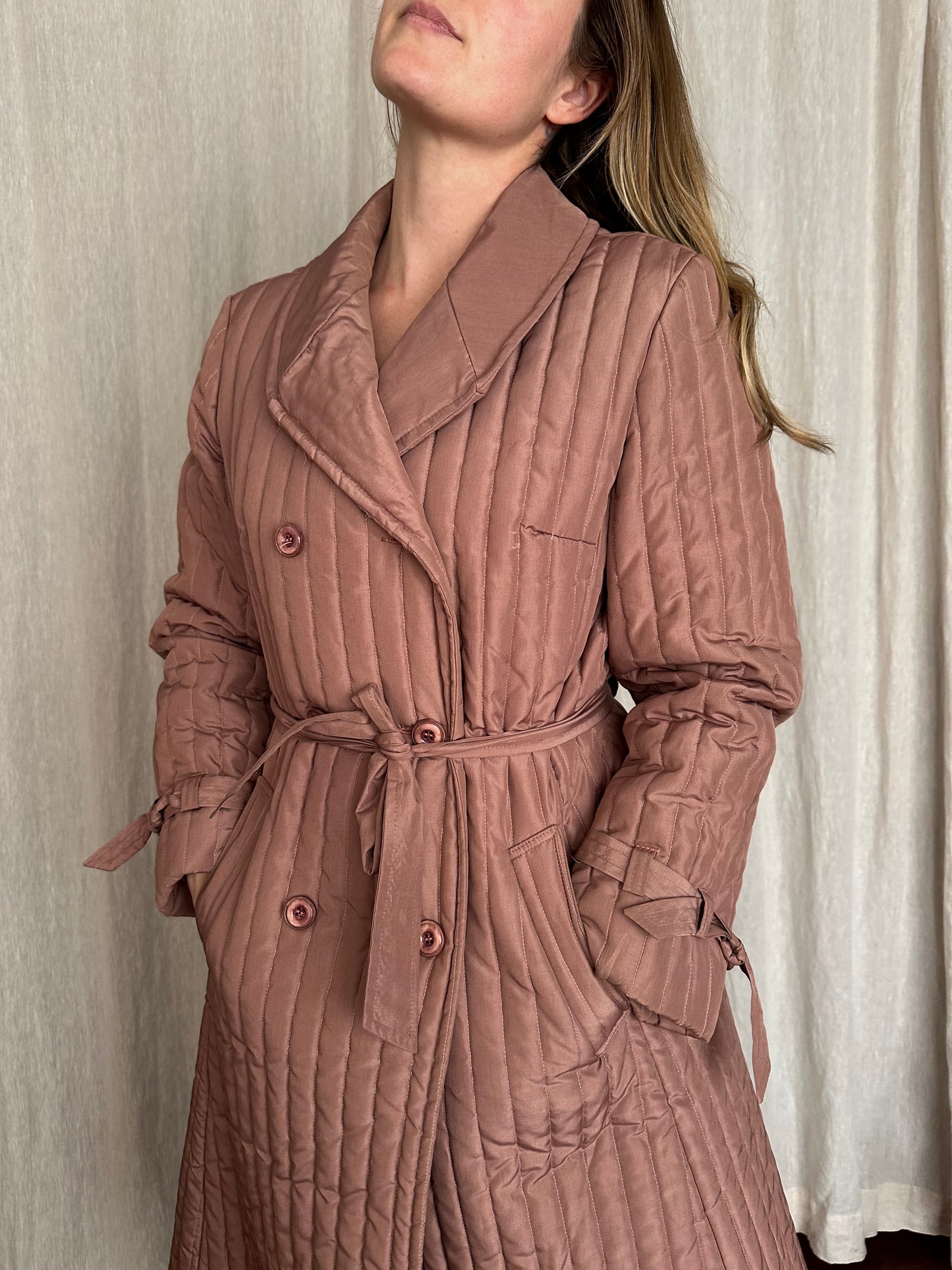 vintage mauve puffer trench