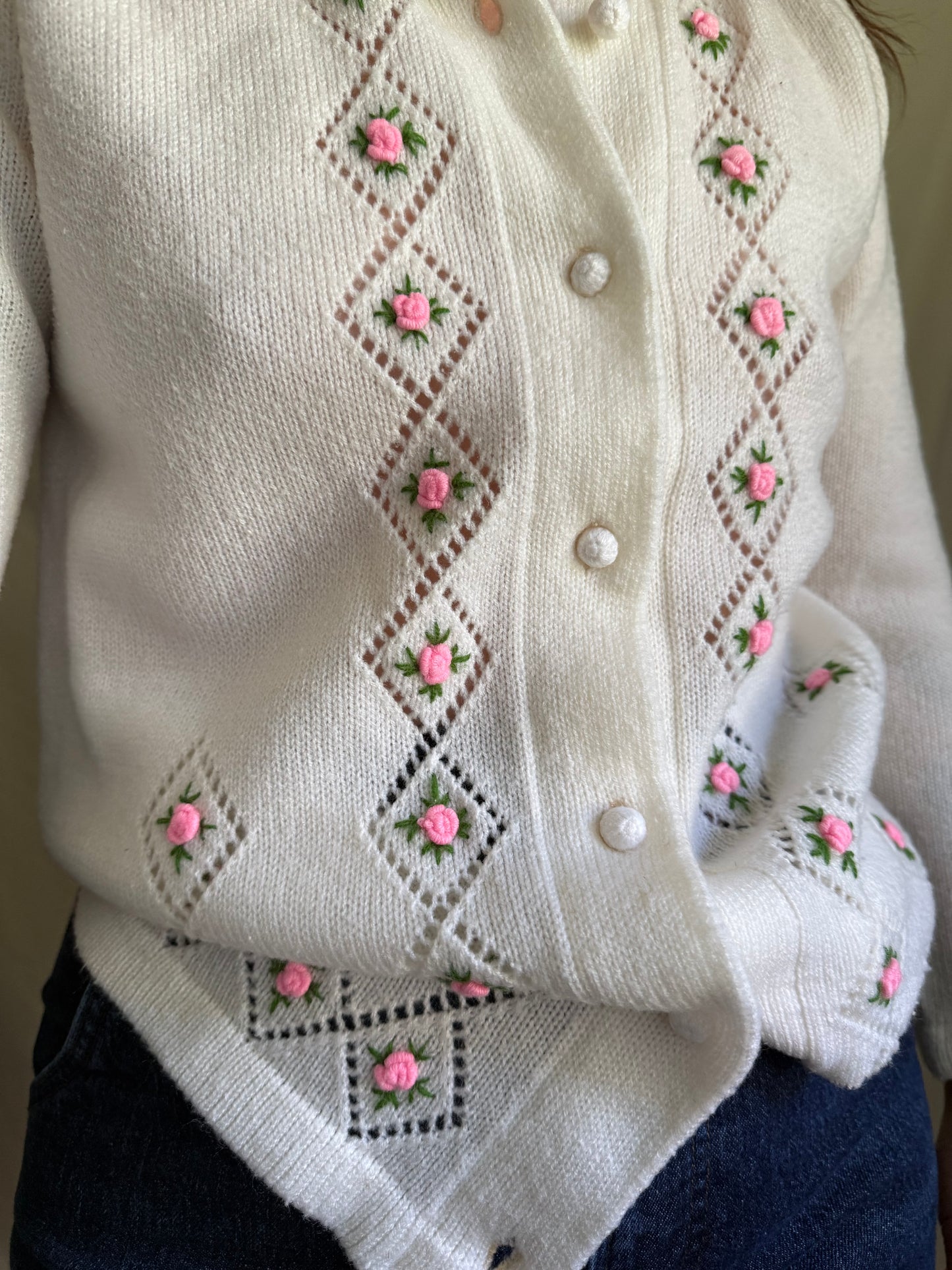 Vintage Embroidered Rose Cardigan