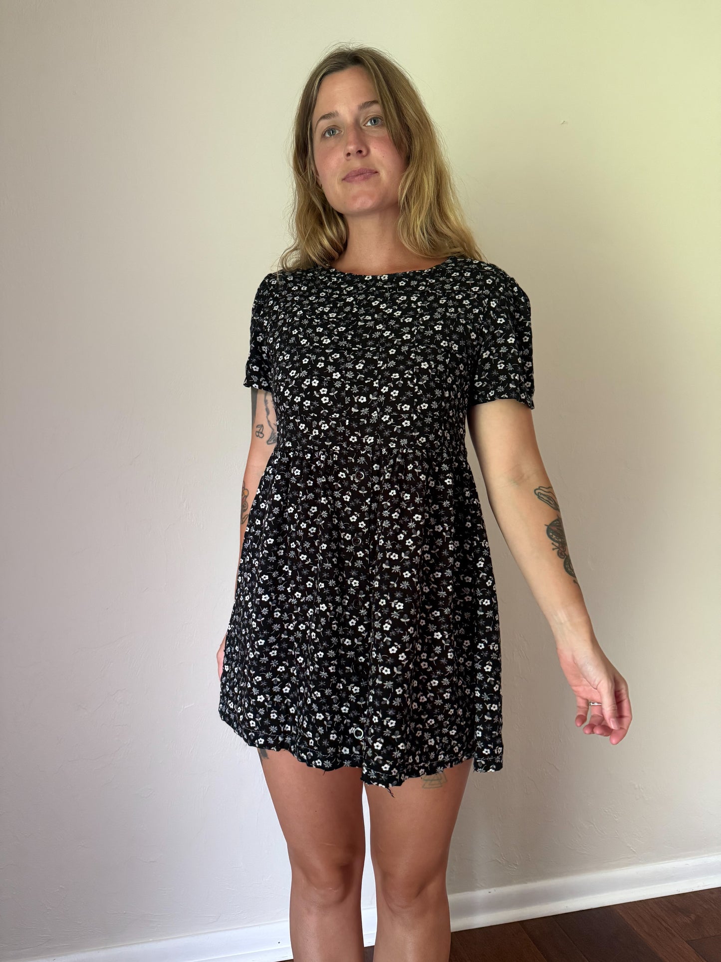 black floral mini dress