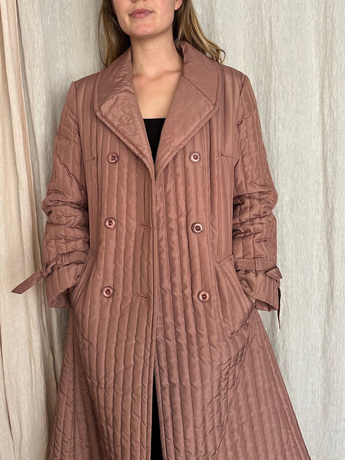 vintage mauve puffer trench