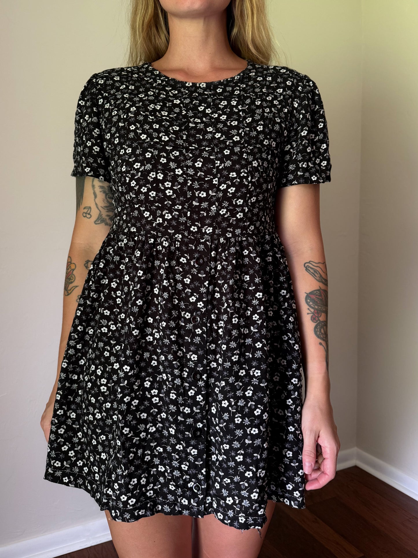 black floral mini dress