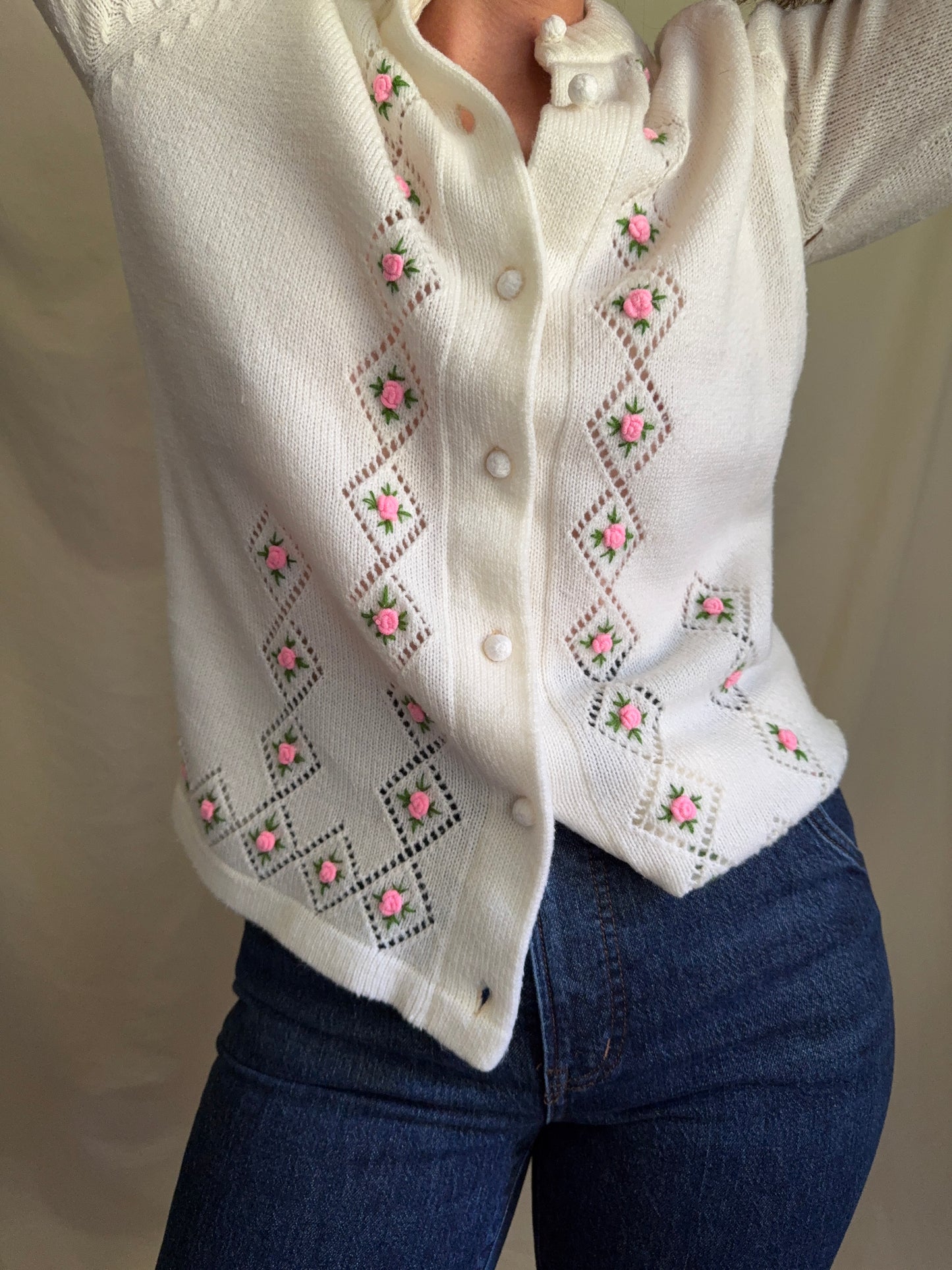 Vintage Embroidered Rose Cardigan