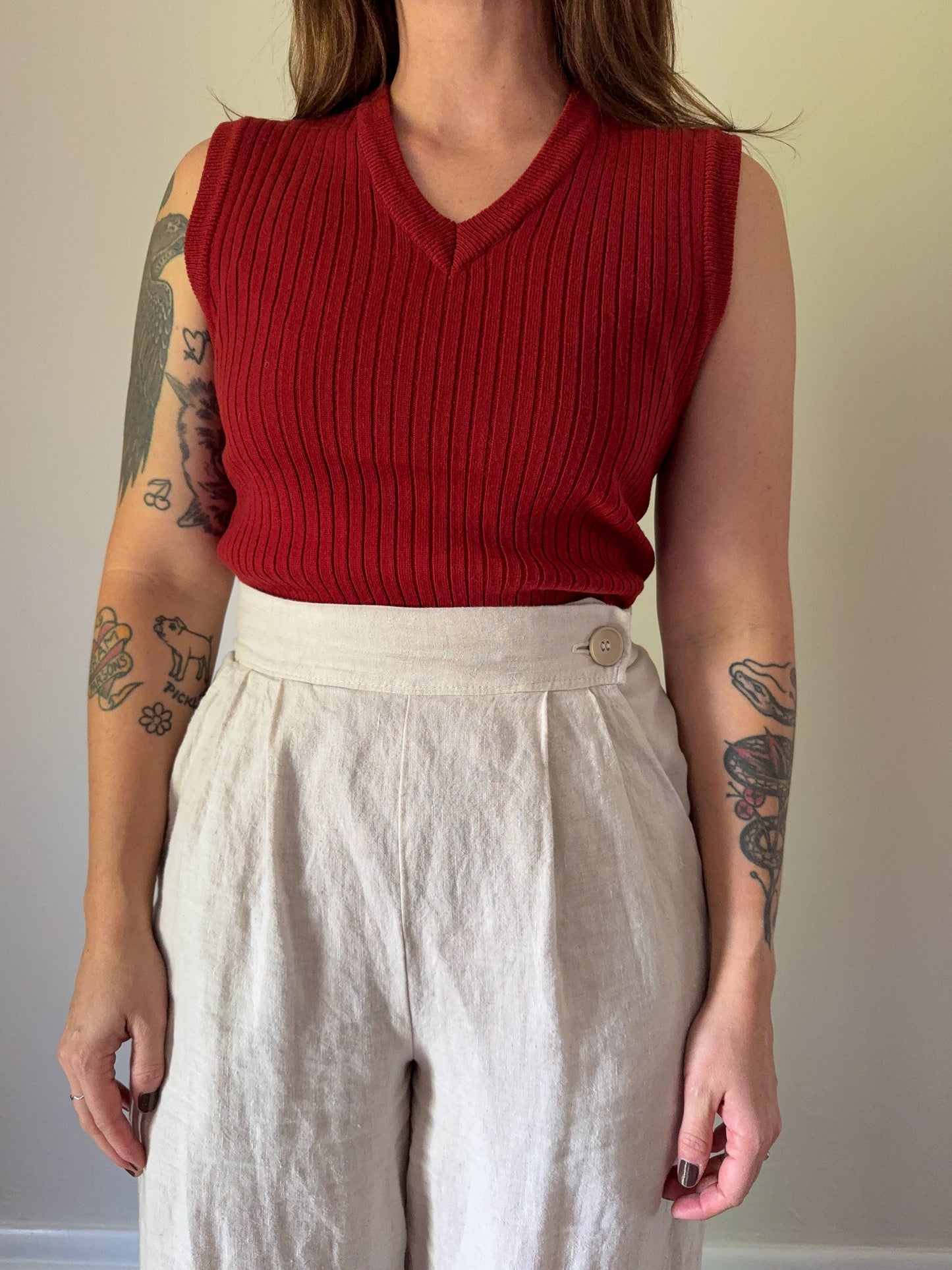 Vintage Burgundy Ribbed Sweater Vest