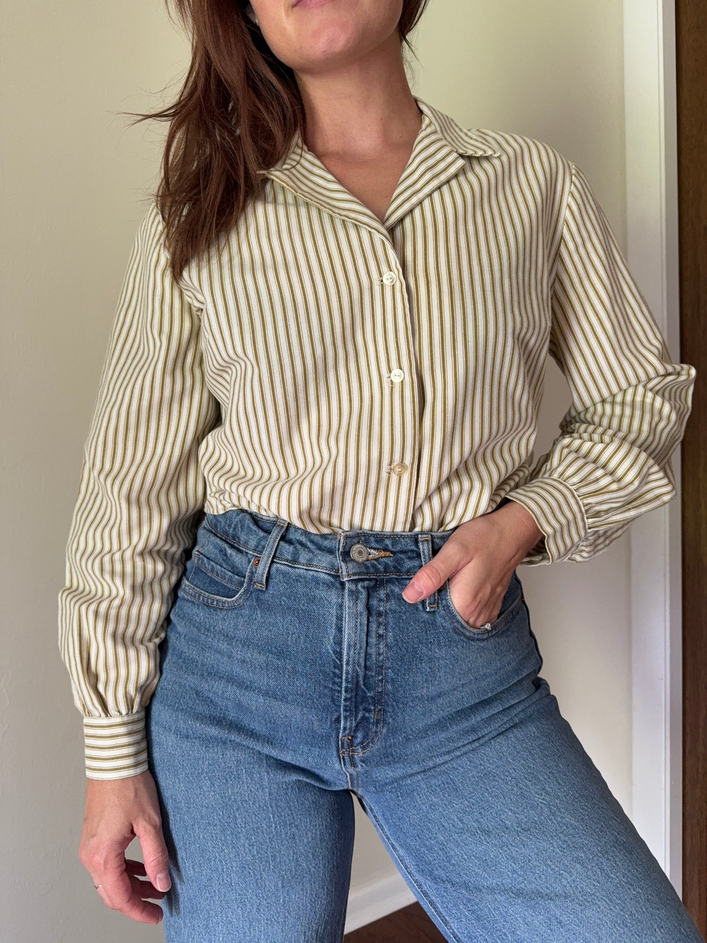Green and White Striped Blouse