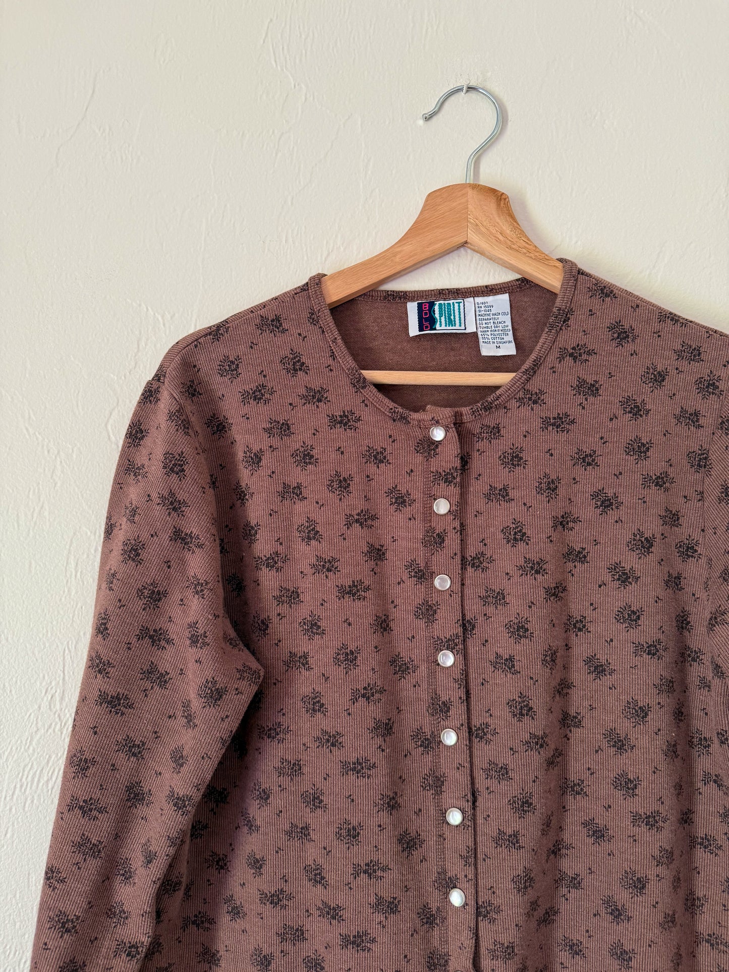 90s Brown Floral Snap Button Top