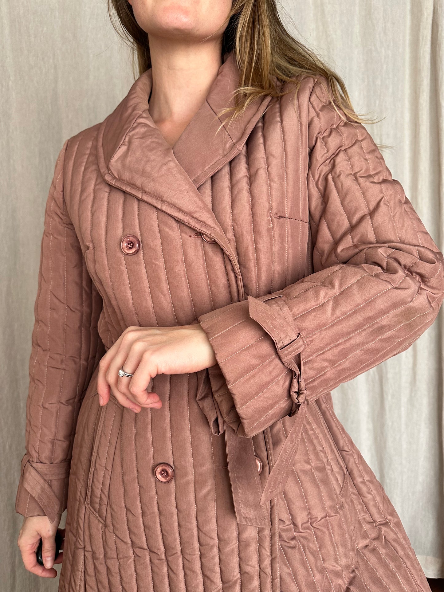vintage mauve puffer trench