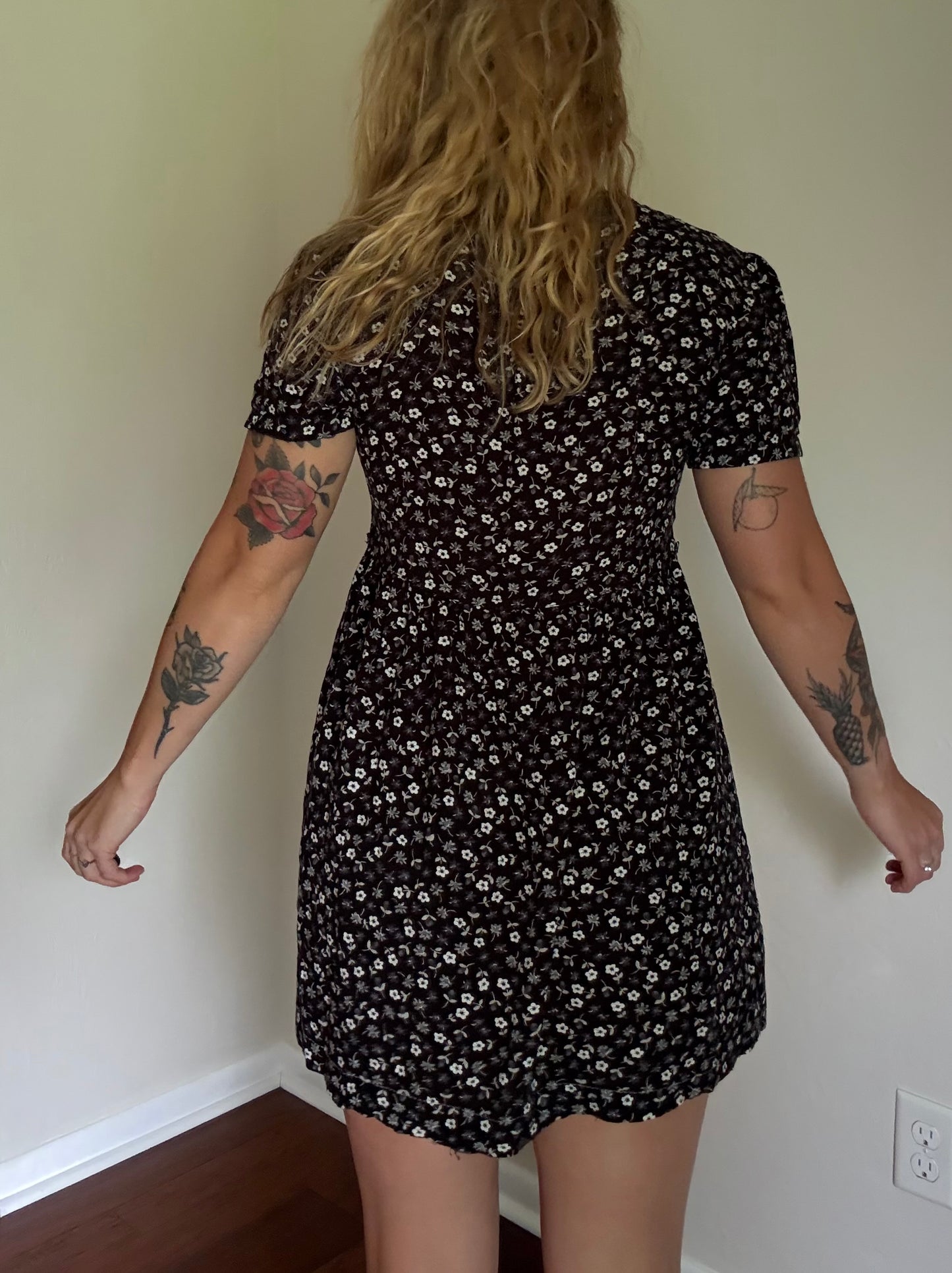 black floral mini dress