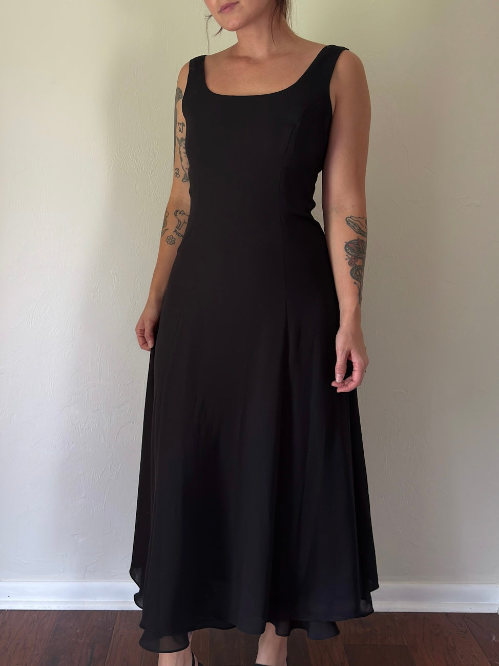 90s Black Chiffon Evening Gown