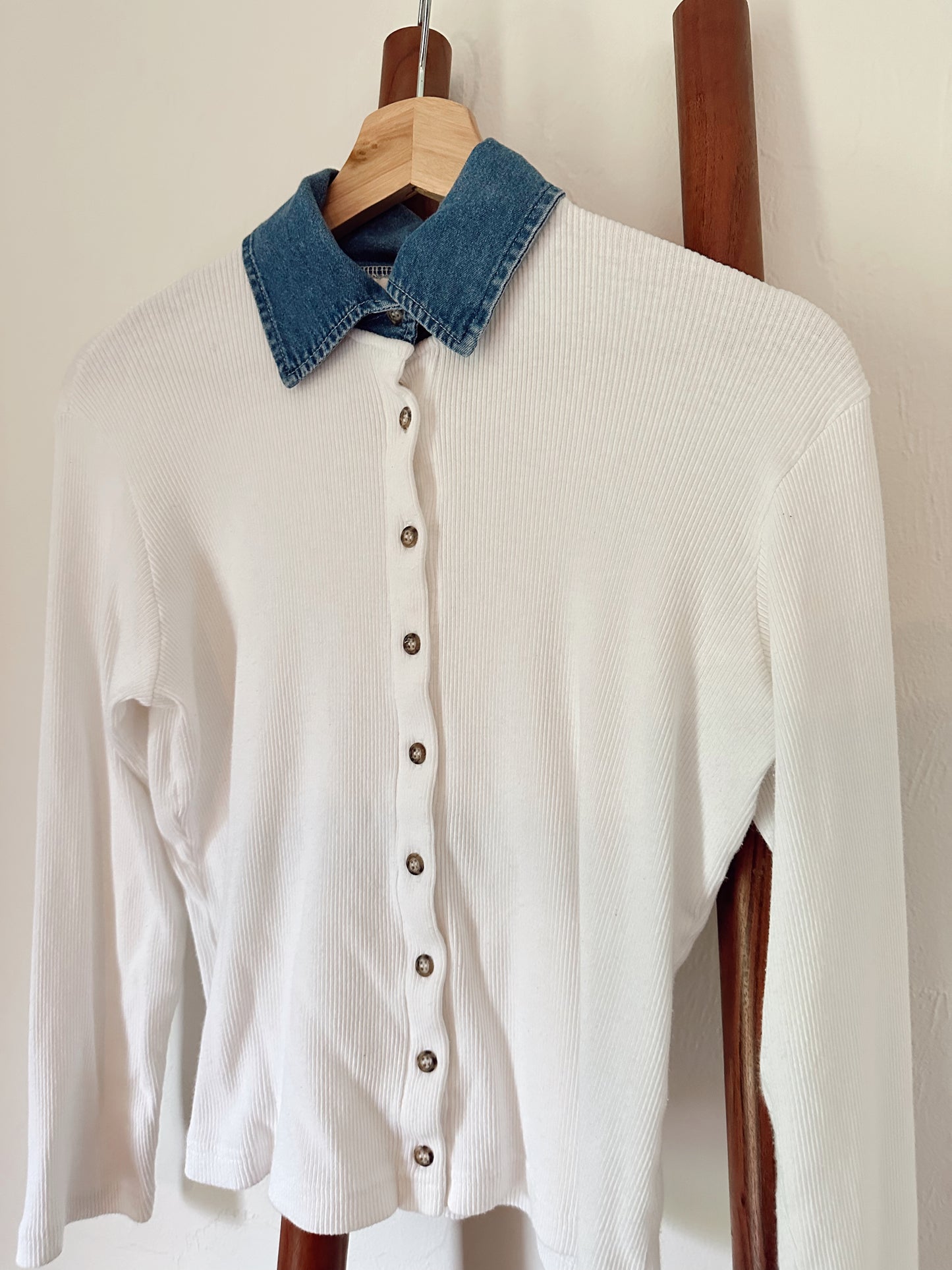 90s denim collar ribbed top