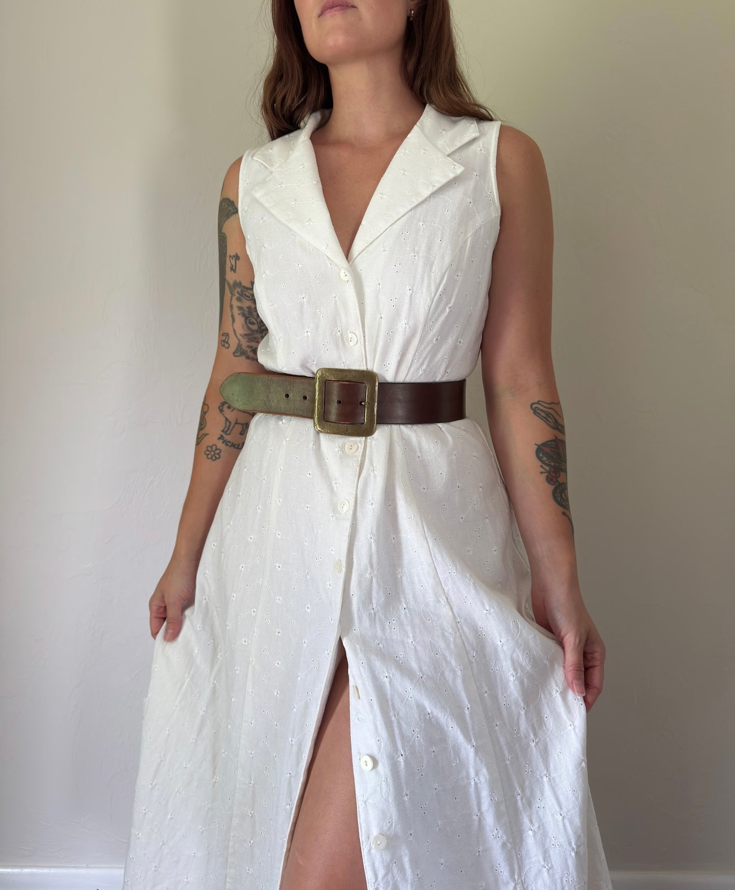 90s eyelet button down dress