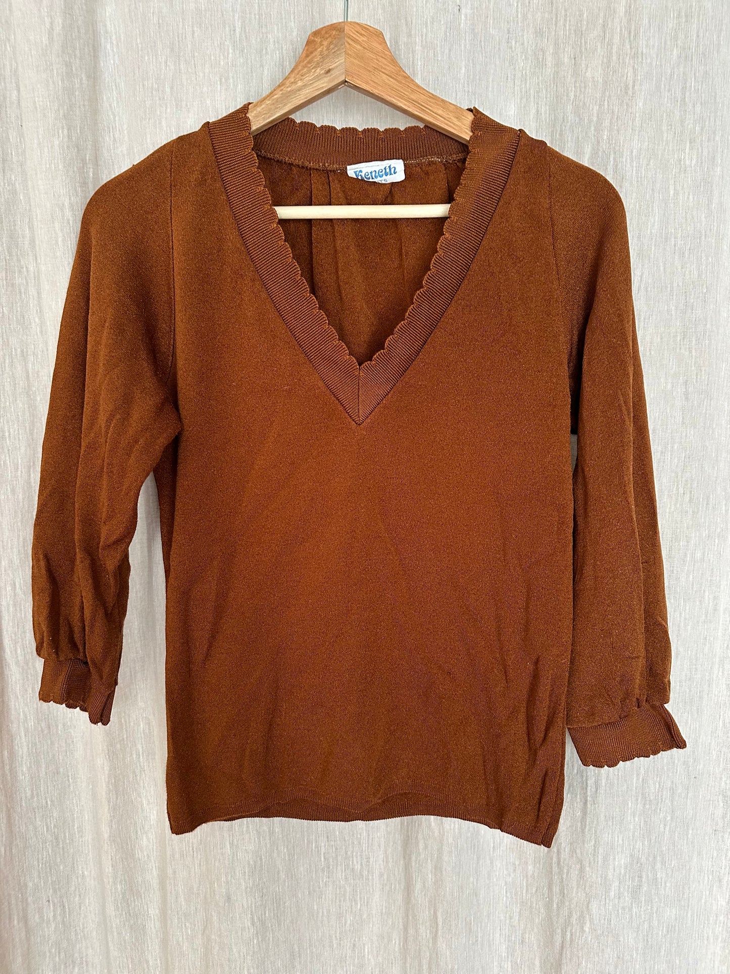 Vintage Brown V-Neck Top