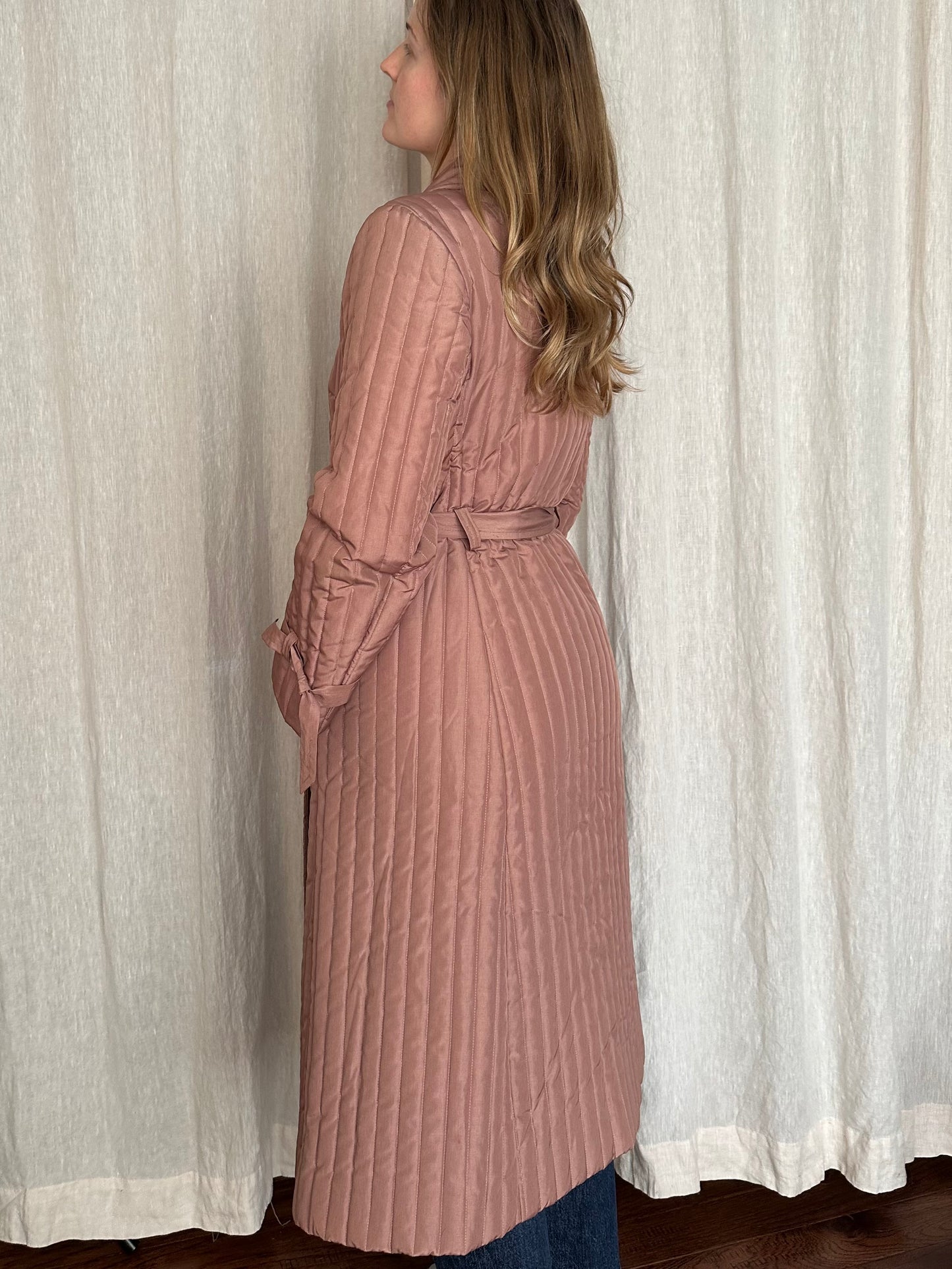 vintage mauve puffer trench