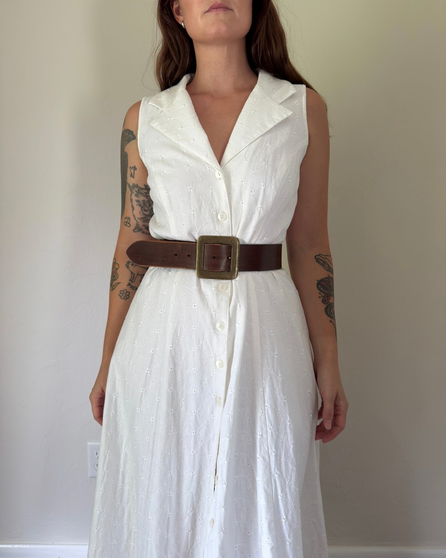 90s eyelet button down dress