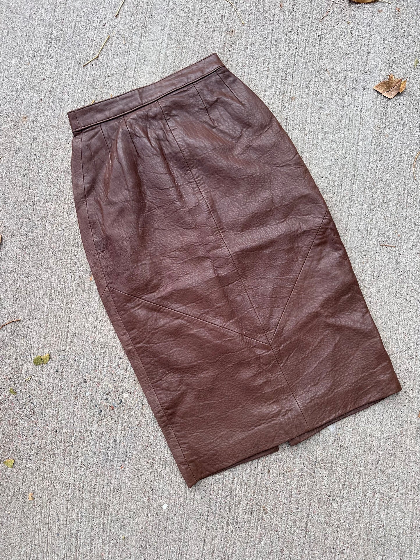 vintage brown leather skirt