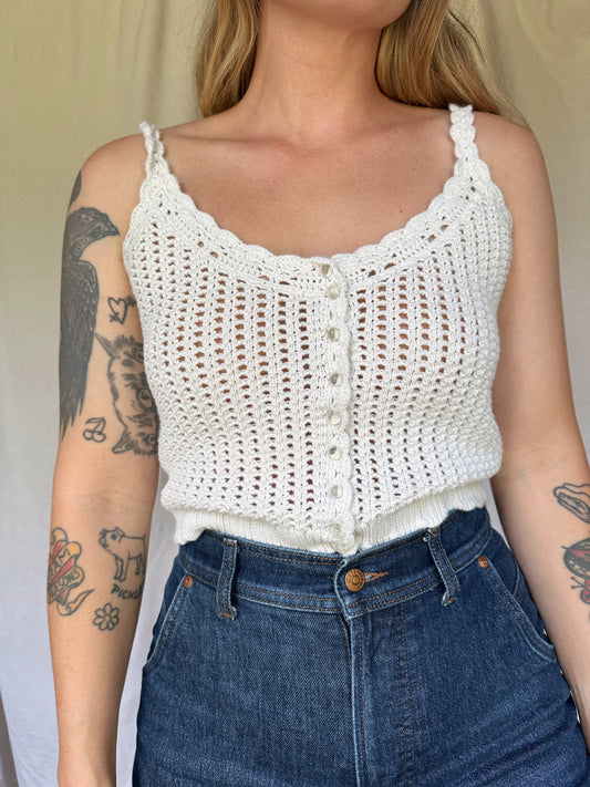 ivory crochet button up tank
