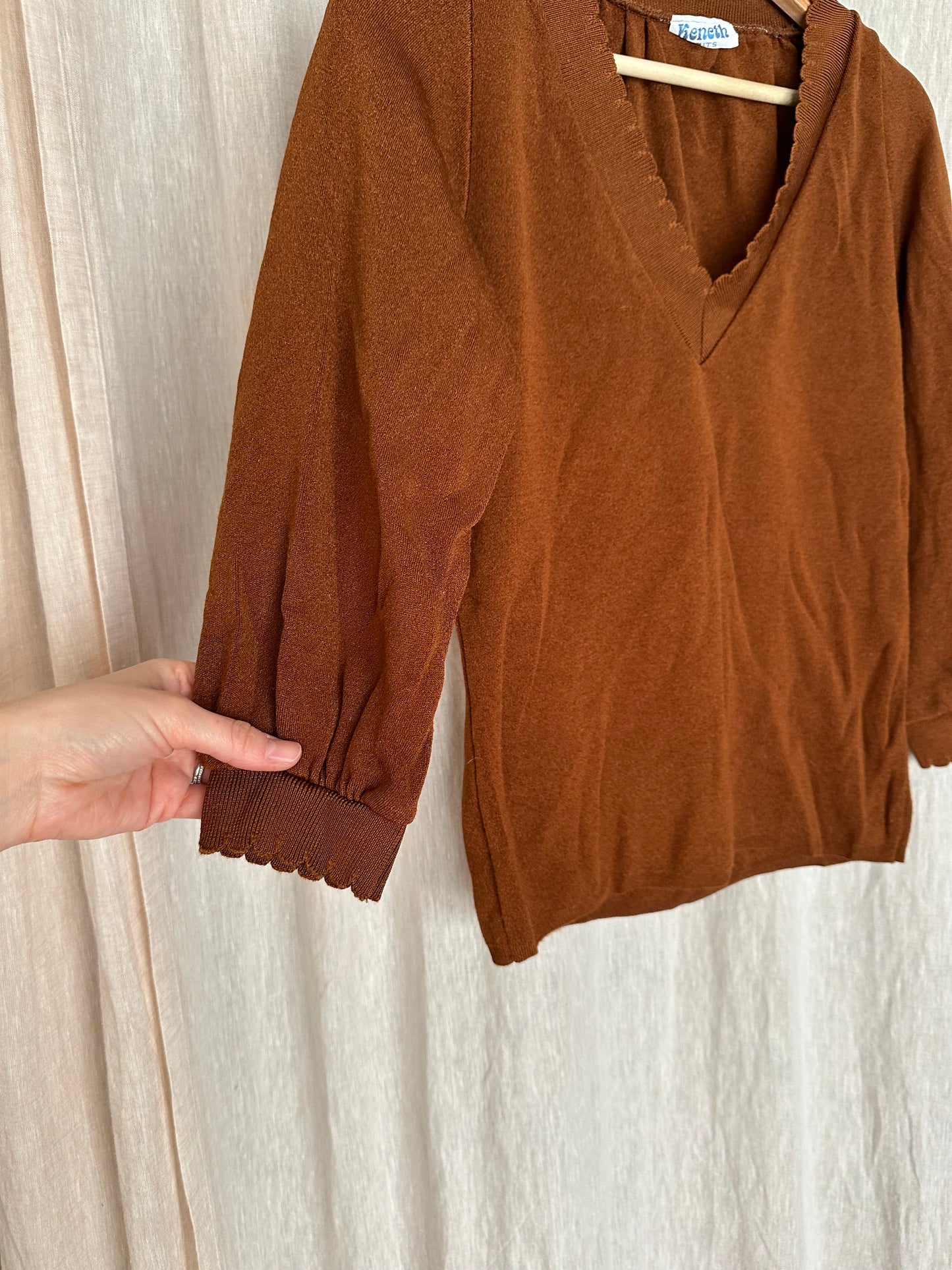 Vintage Brown V-Neck Top
