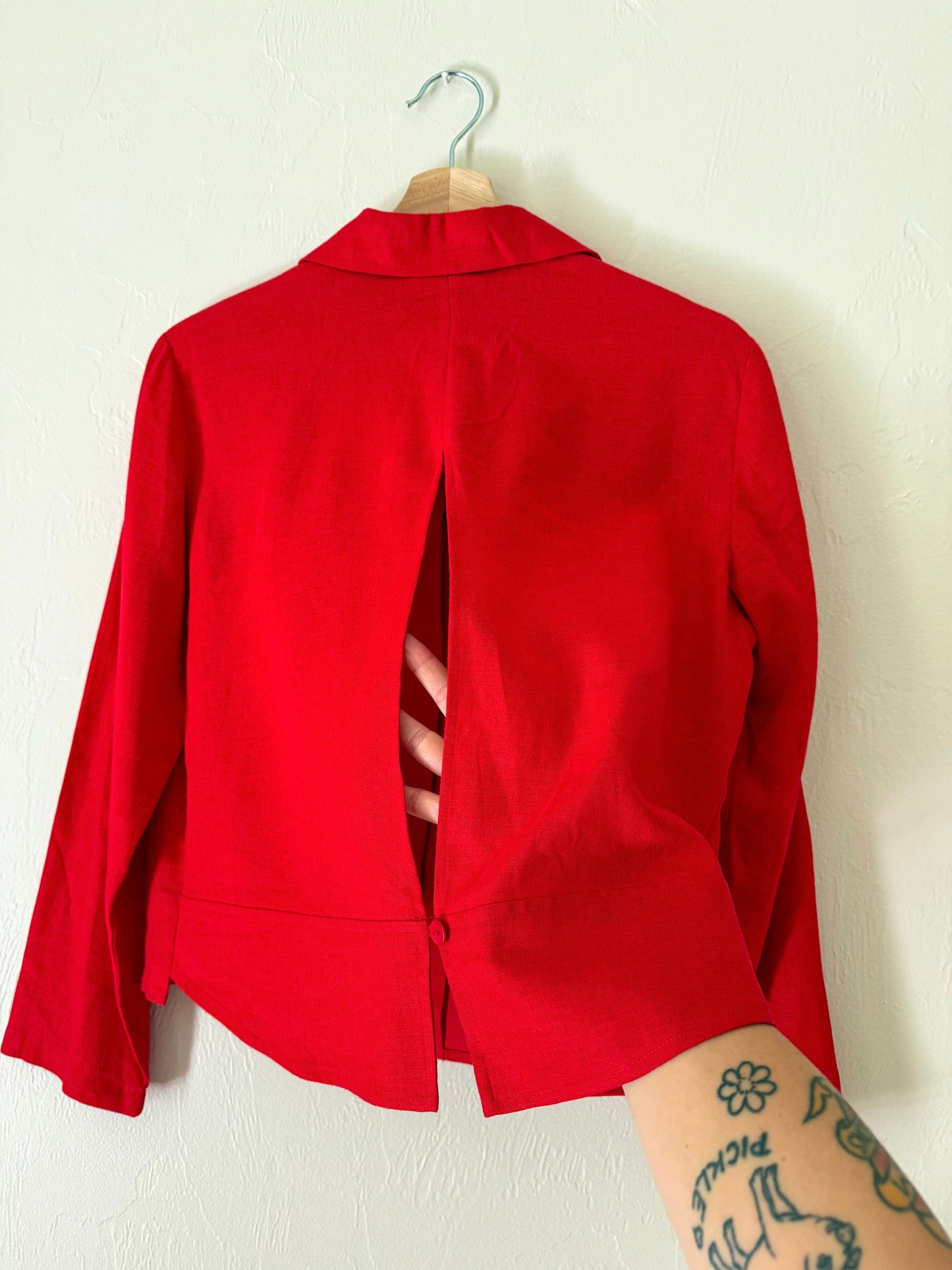 Cherry Red Cropped Button Down