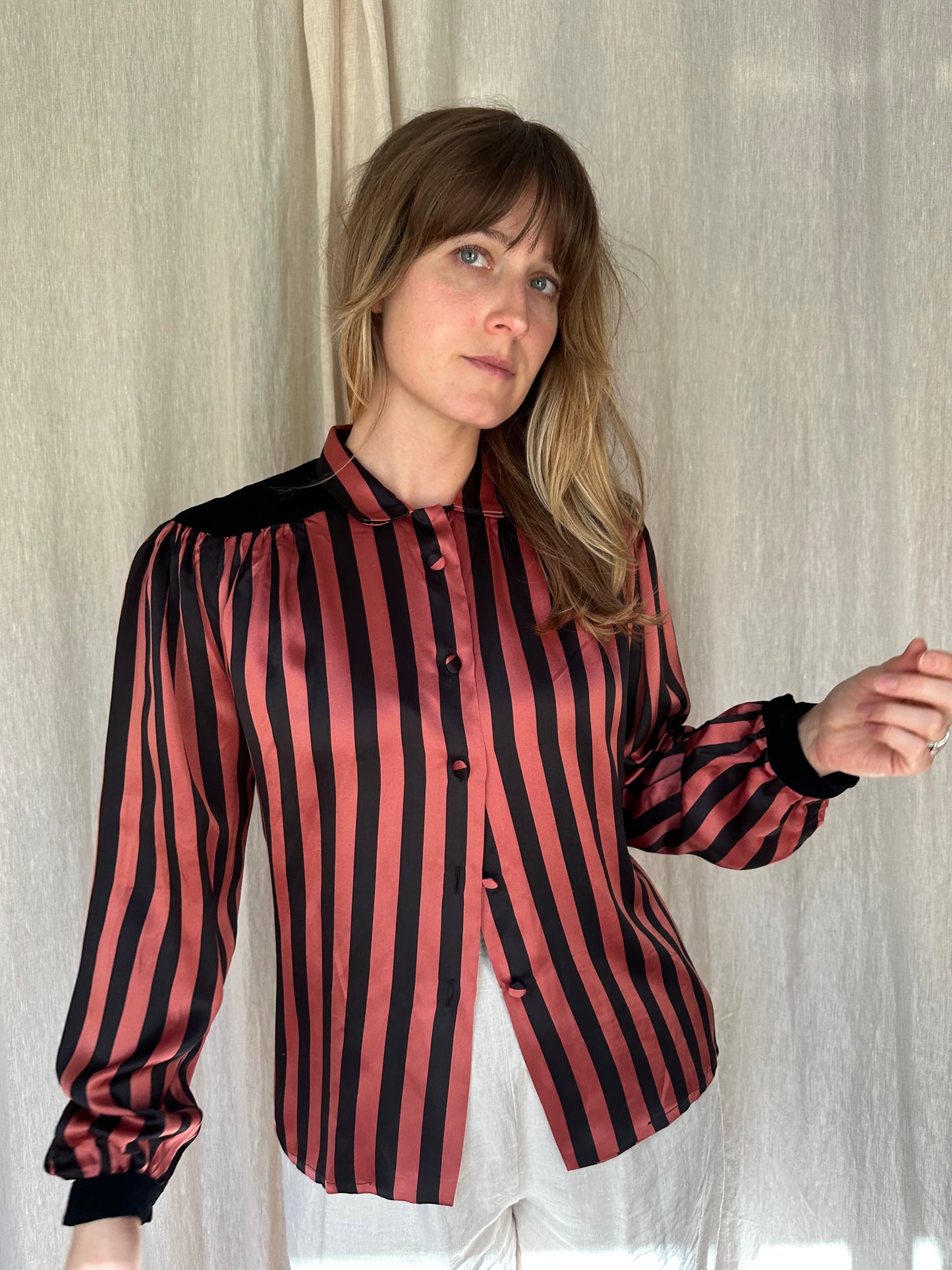 silk & velvet striped blouse