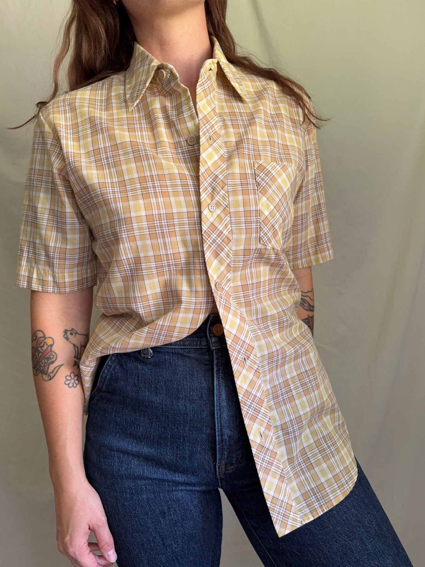 60s Plaid Yellow Shirt