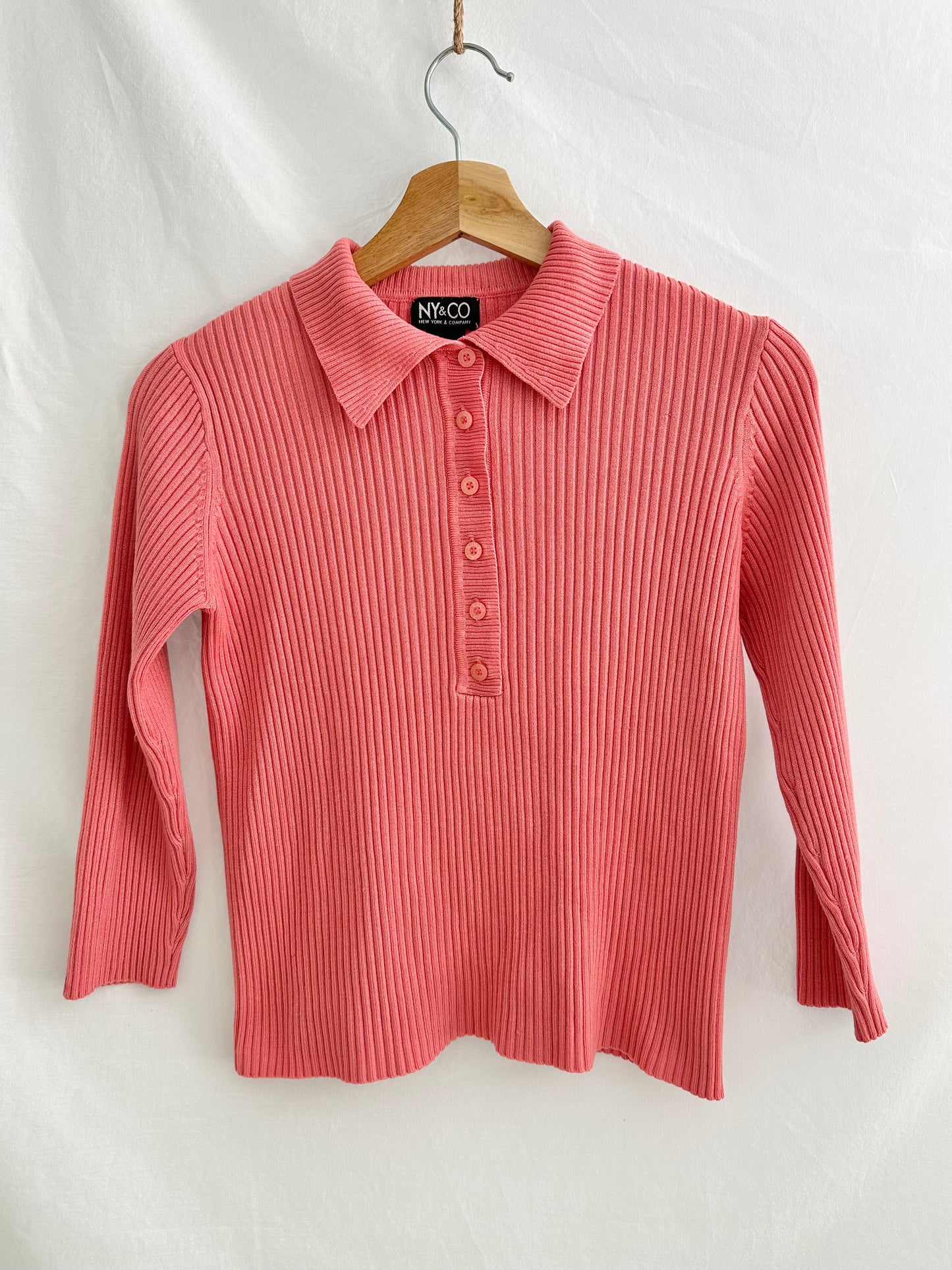 pink ribbed collared sweater