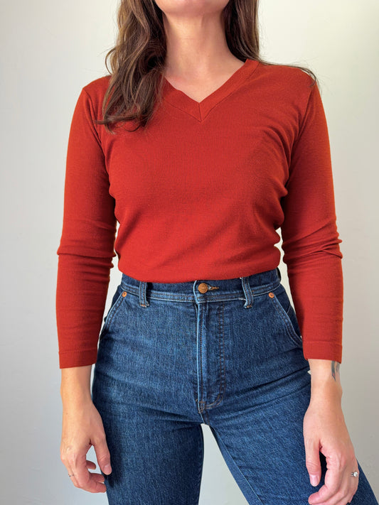70s Rust V-Neck Sweater