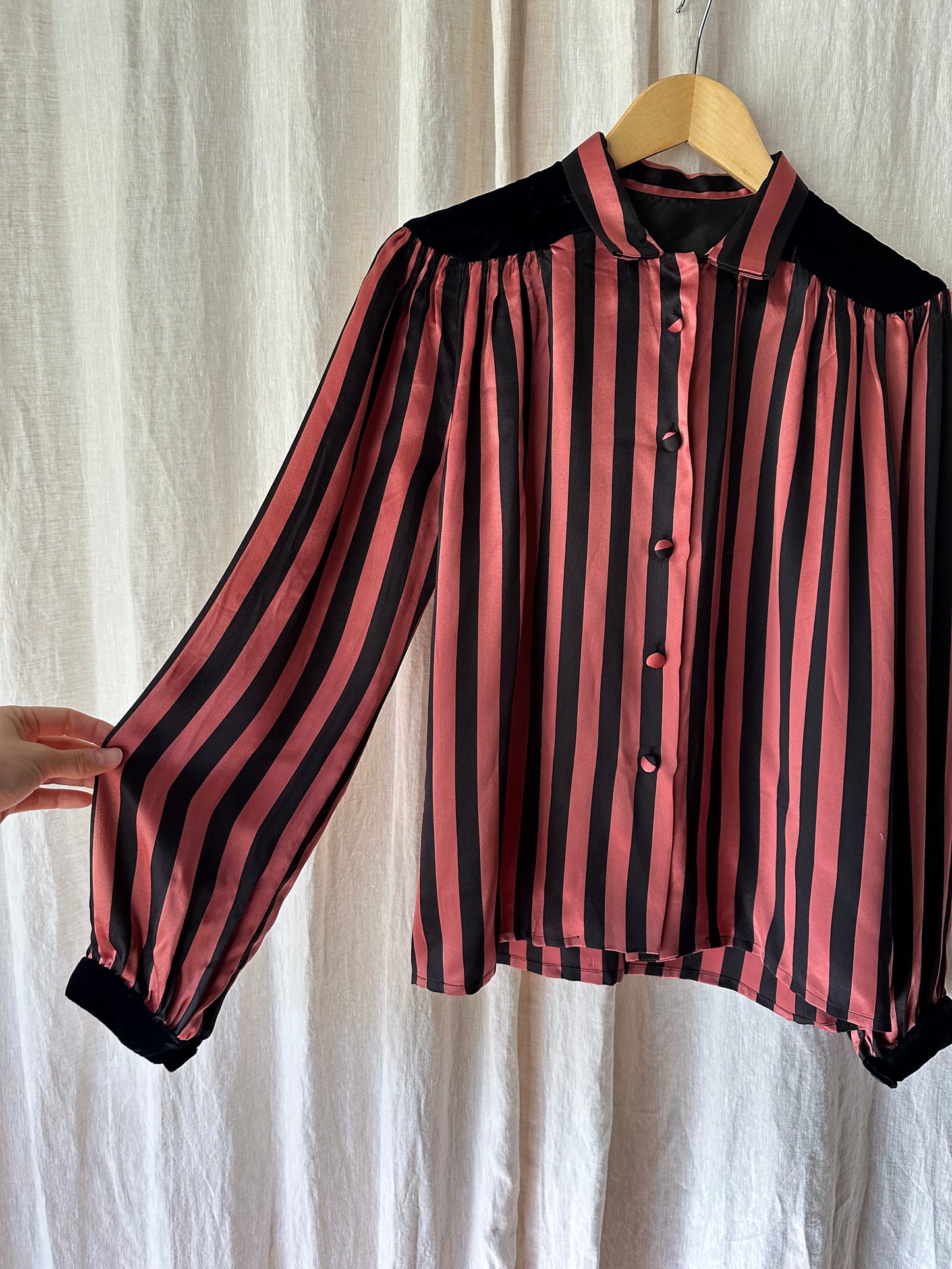 silk & velvet striped blouse