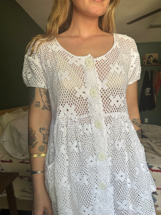 90s mesh button up dress