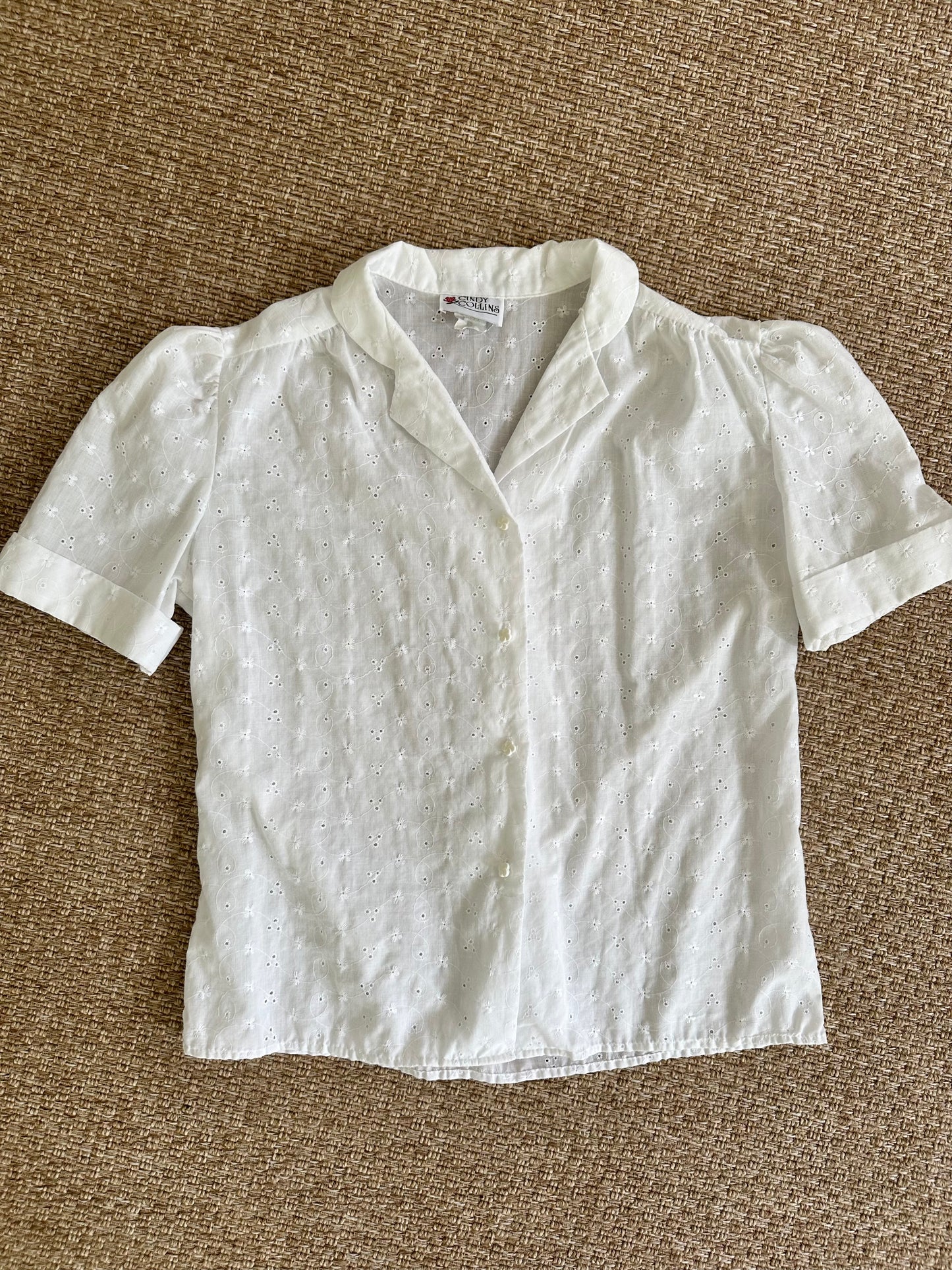 vintage eyelet puff sleeve blouse