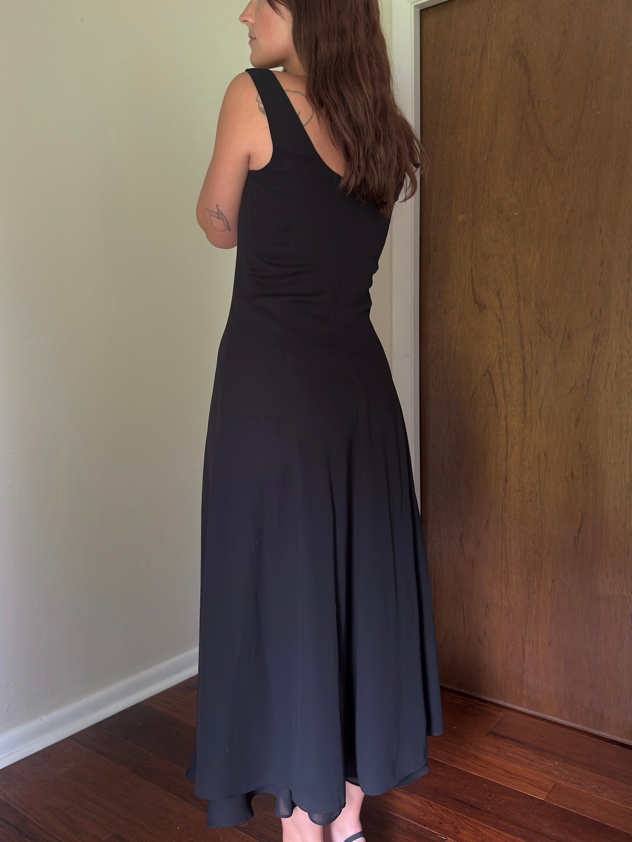 90s Black Chiffon Evening Gown