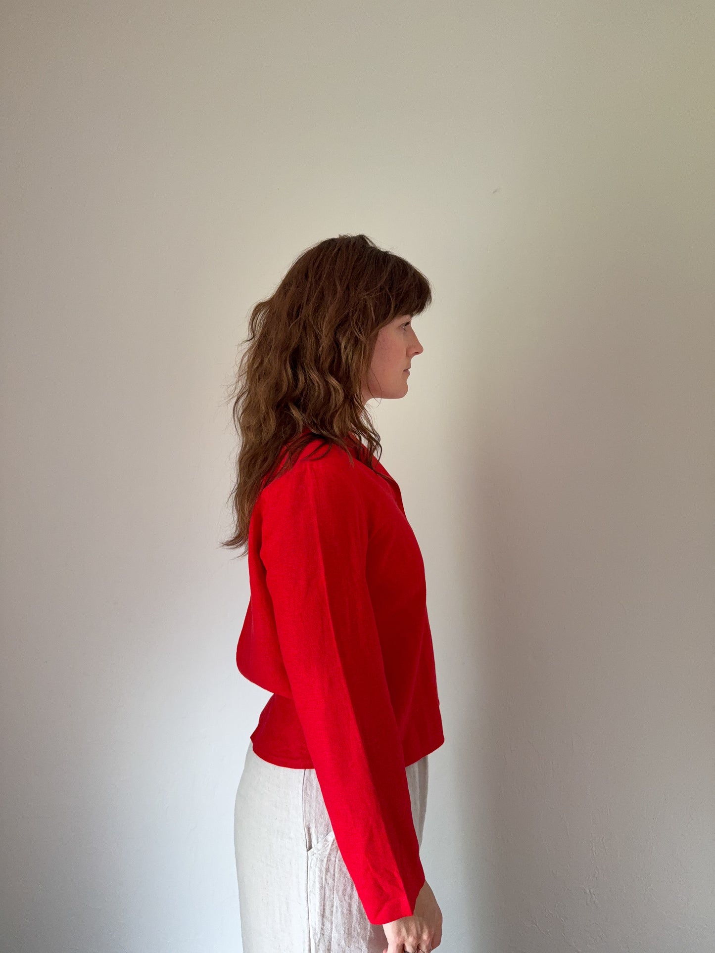 Cherry Red Cropped Button Down