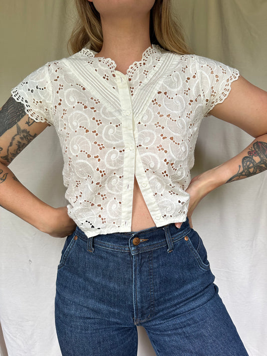 vintage eyelet embroidered top