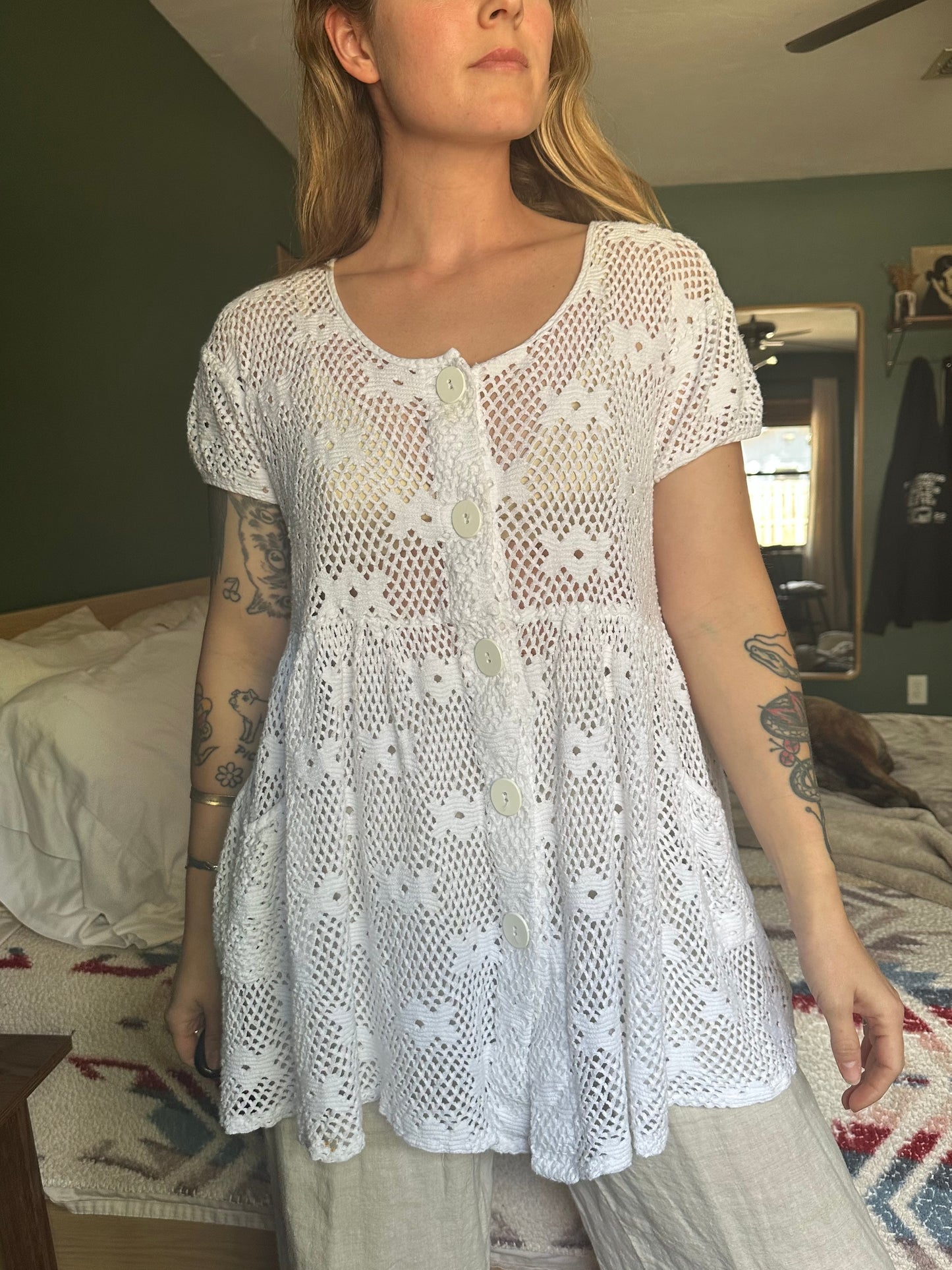 90s mesh button up dress