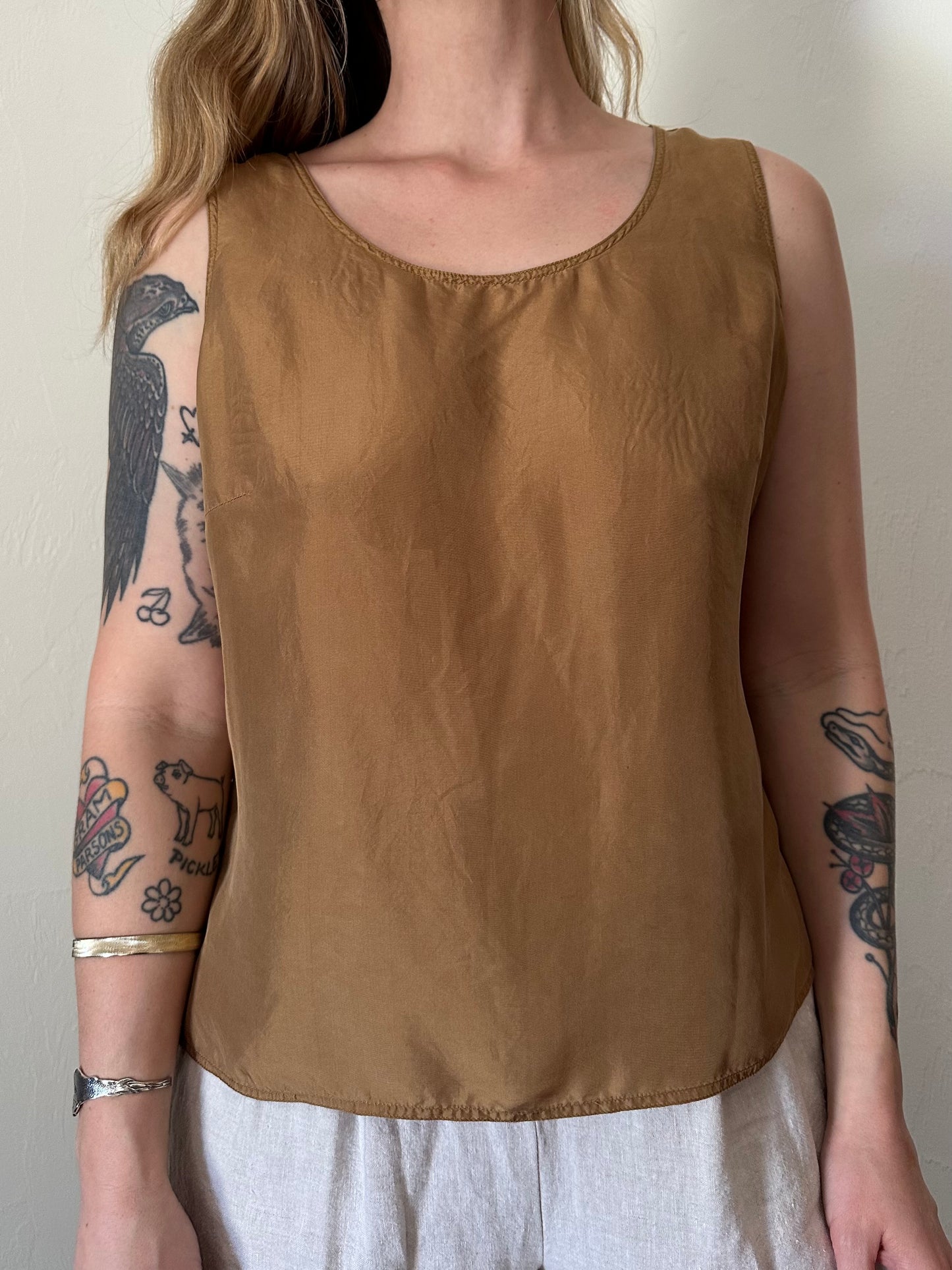 90s camel silk crepe tank top