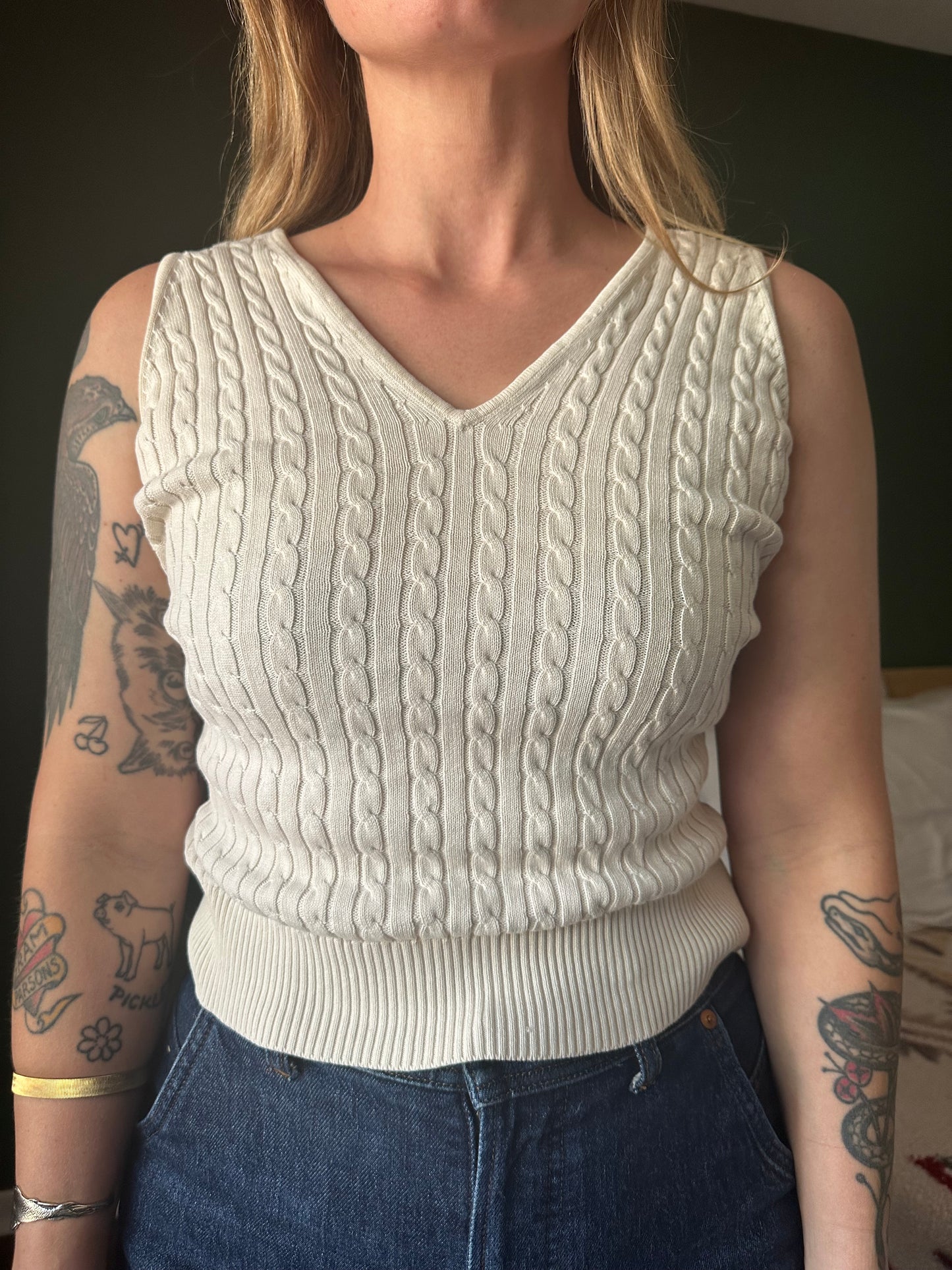 ivory cable knit tank