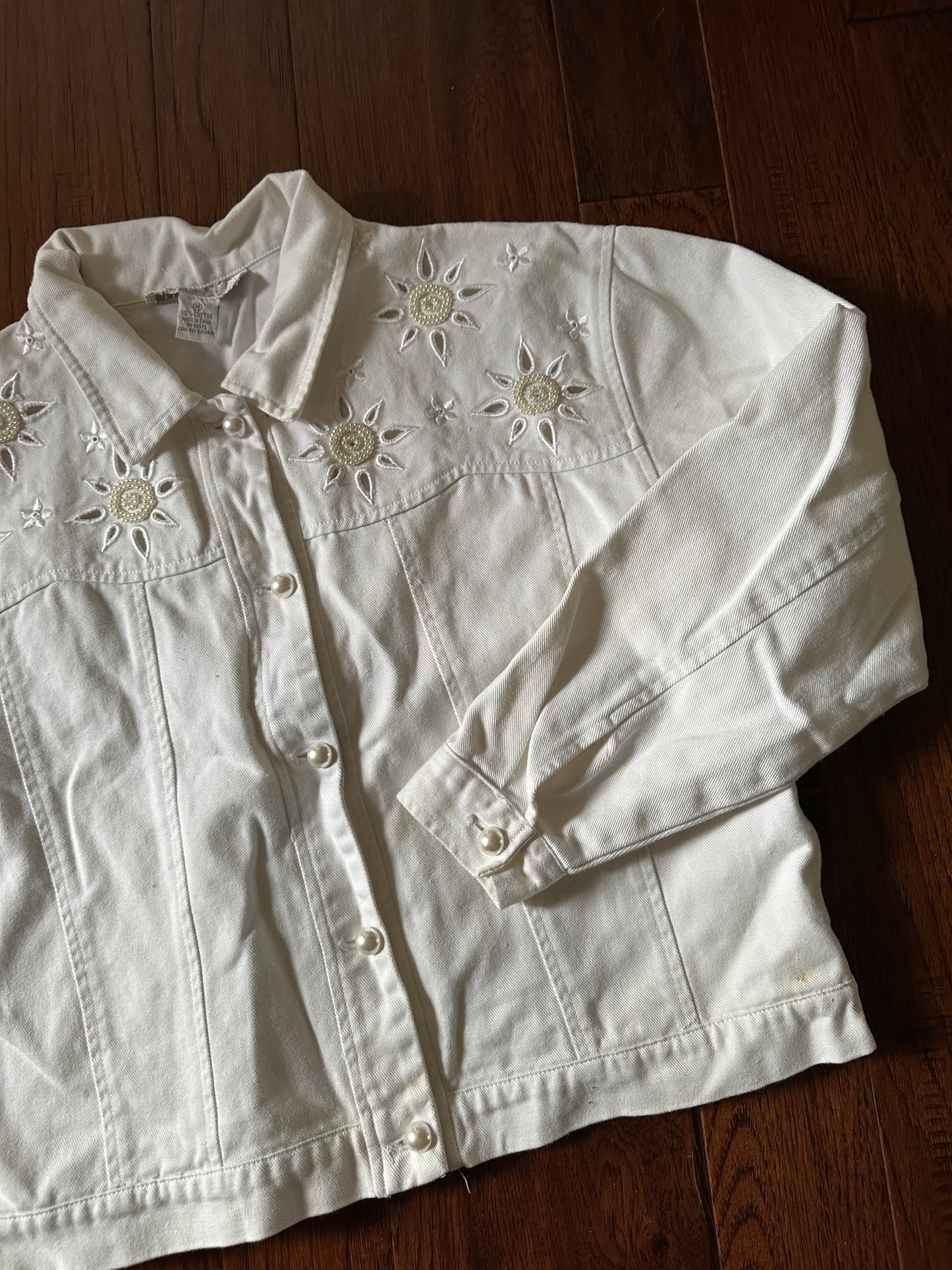 90s embroidered pearl denim jacket